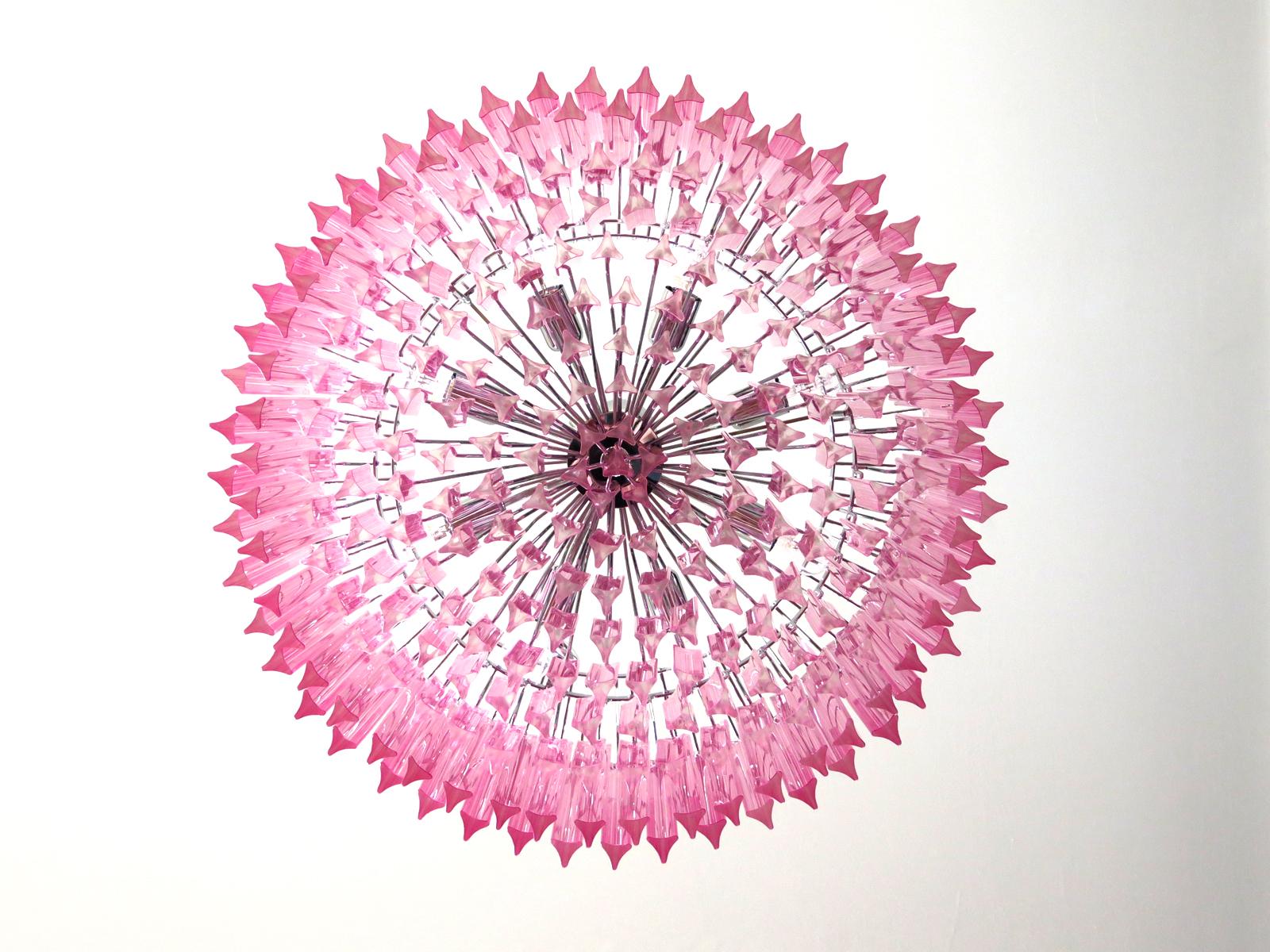 20th Century Triedri Glass Chandelier, 265 Pink Prism, Murano For Sale
