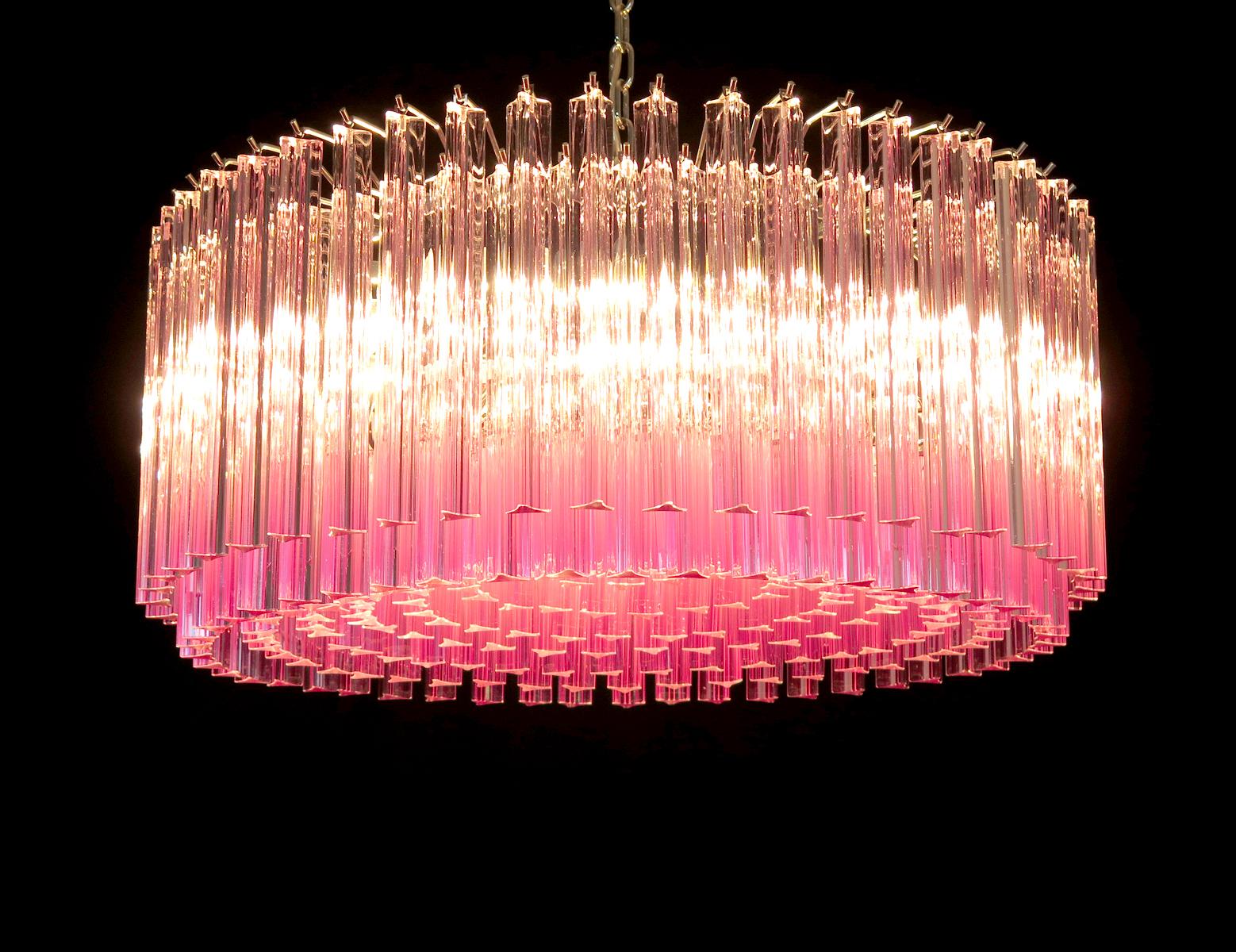 Metal Triedri Glass Chandelier, 265 Pink Prism, Murano