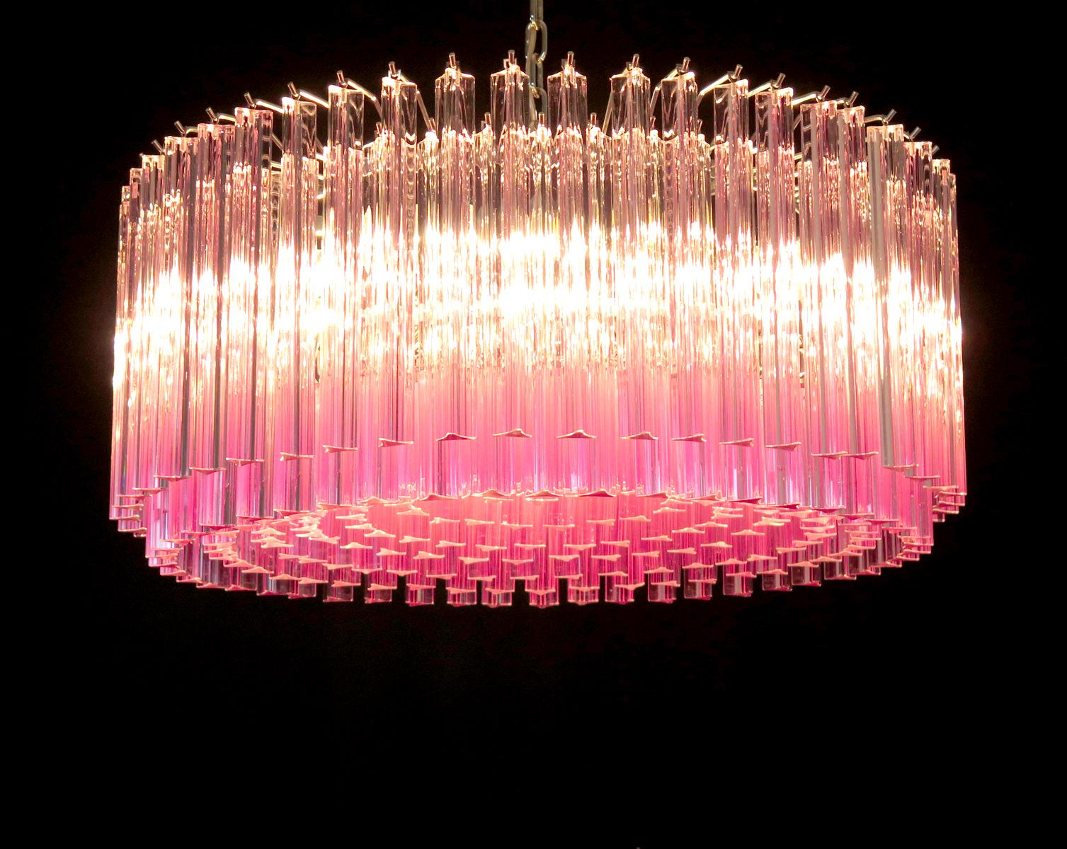 Triedri Glass Chandelier, 265 Pink Prism, Murano For Sale 1