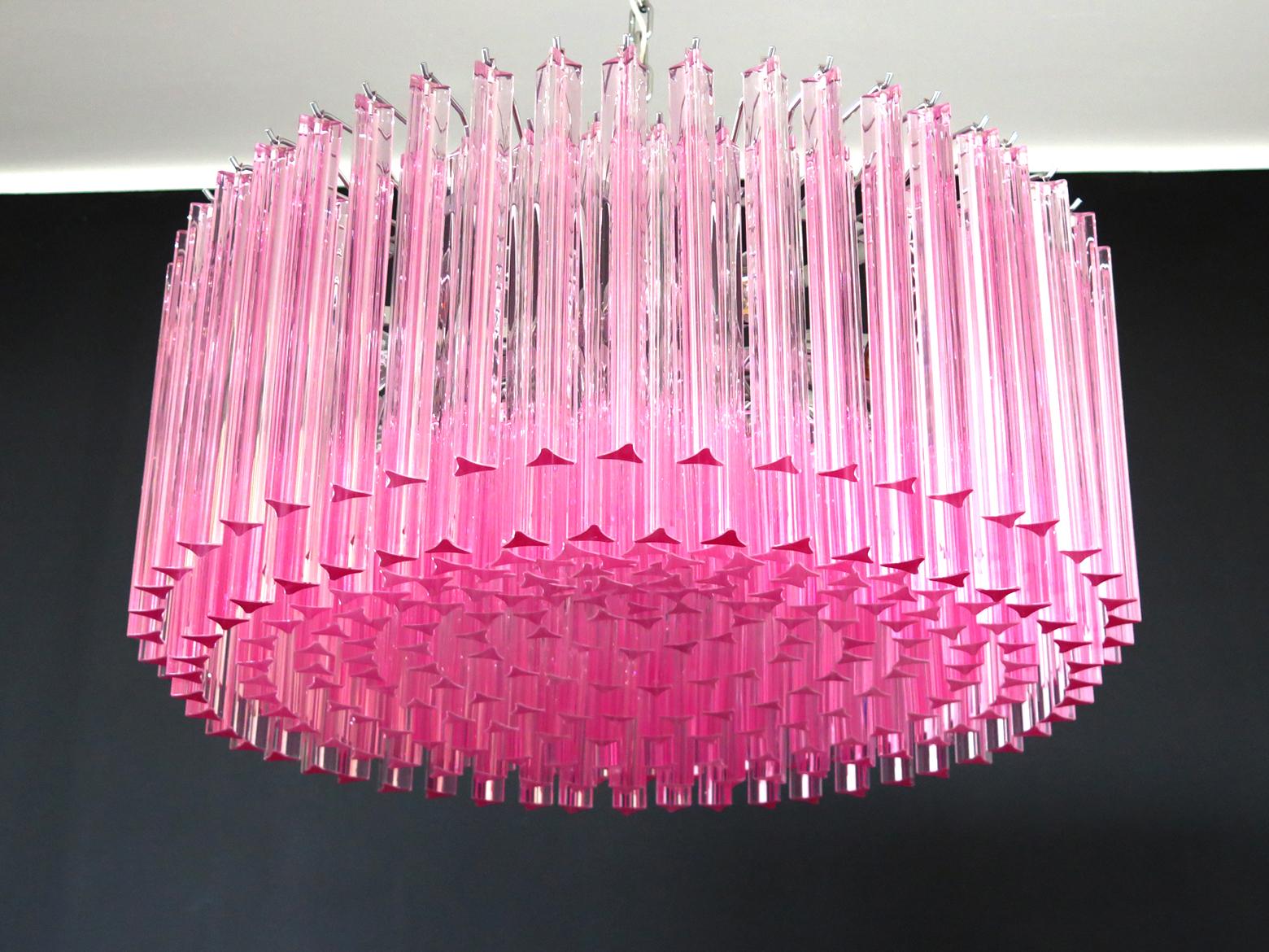 Triedri Glass Chandelier, 265 Pink Prism, Murano For Sale 3