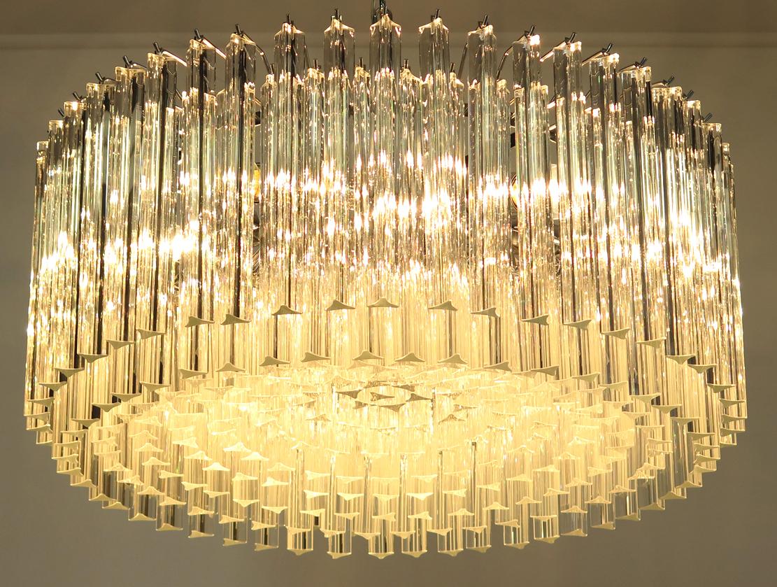 20th Century Triedri Glass Chandelier, 265 Trasparent Prism, Murano For Sale