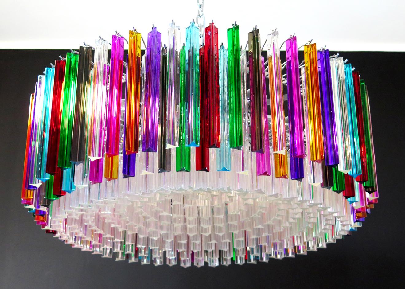Lámpara de Cristal Italiano Triedri Multicolor Estilo Venini, Murano, 1995 en venta 5