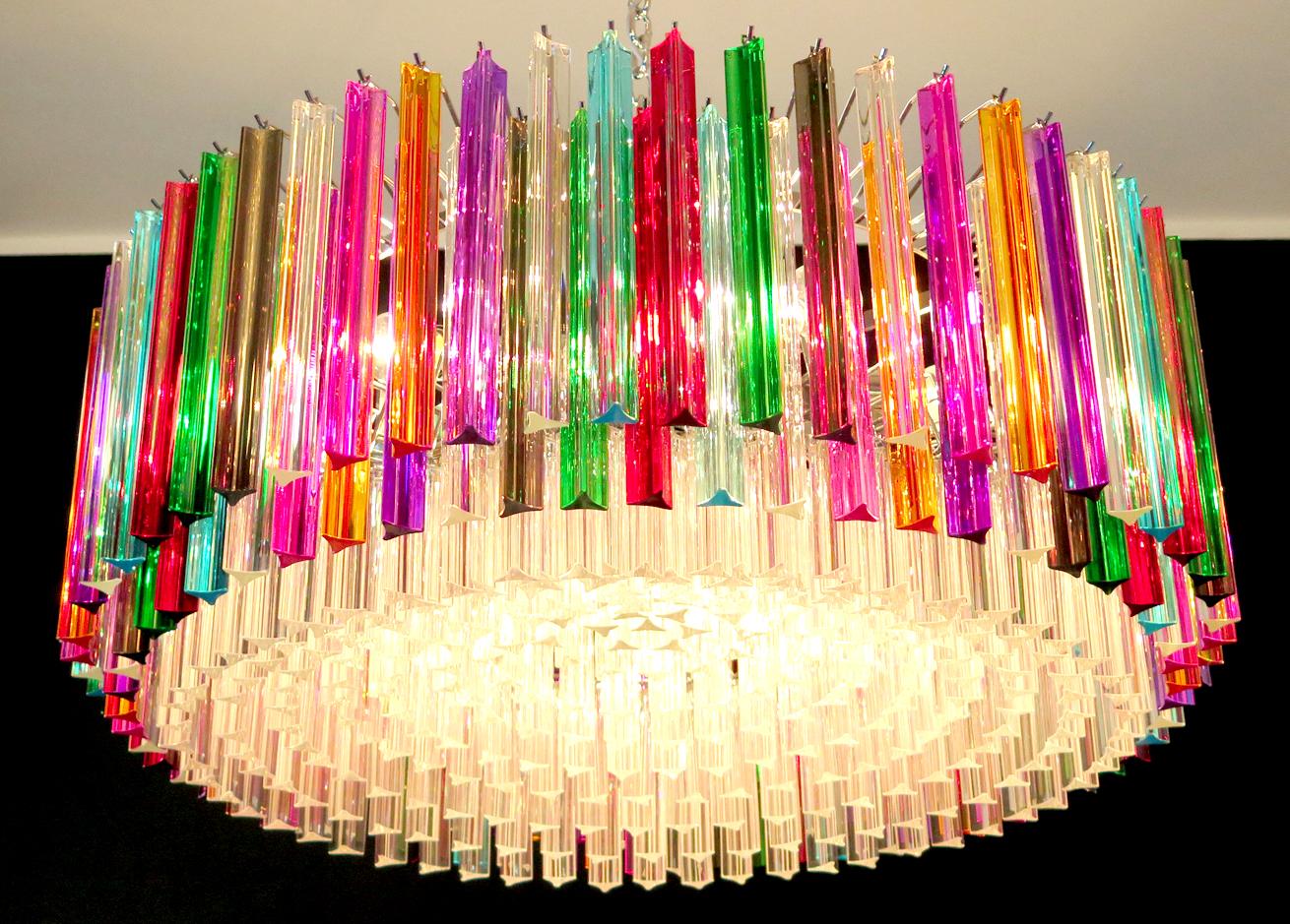 Lámpara de Cristal Italiano Triedri Multicolor Estilo Venini, Murano, 1995 en Excelente estado para la venta en Budapest, HU