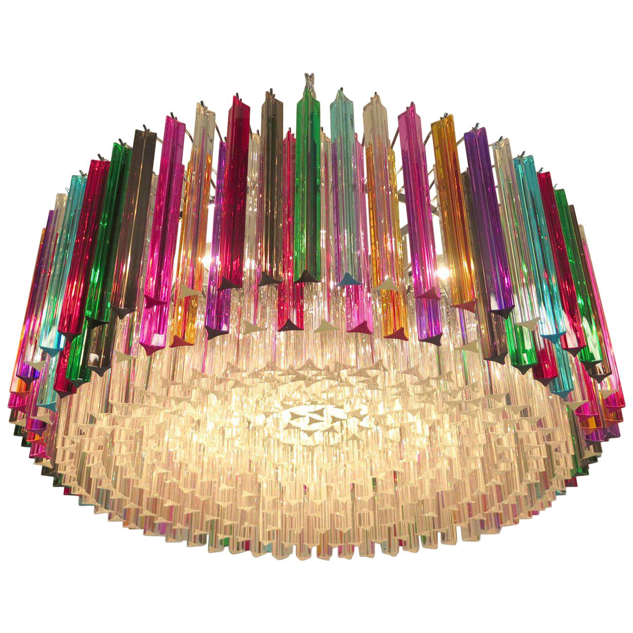 Lampadario in vetro italiano multicolore Triedri stile Venini, Murano, 1995