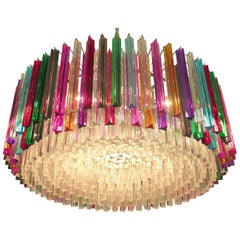 Triedri Italian Glass Multi-Color Chandelier Venini Style, Murano, 1995