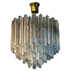 Triedri Murano Glass and Brass Chandelier Attributed to Venini, Italy, 1960s