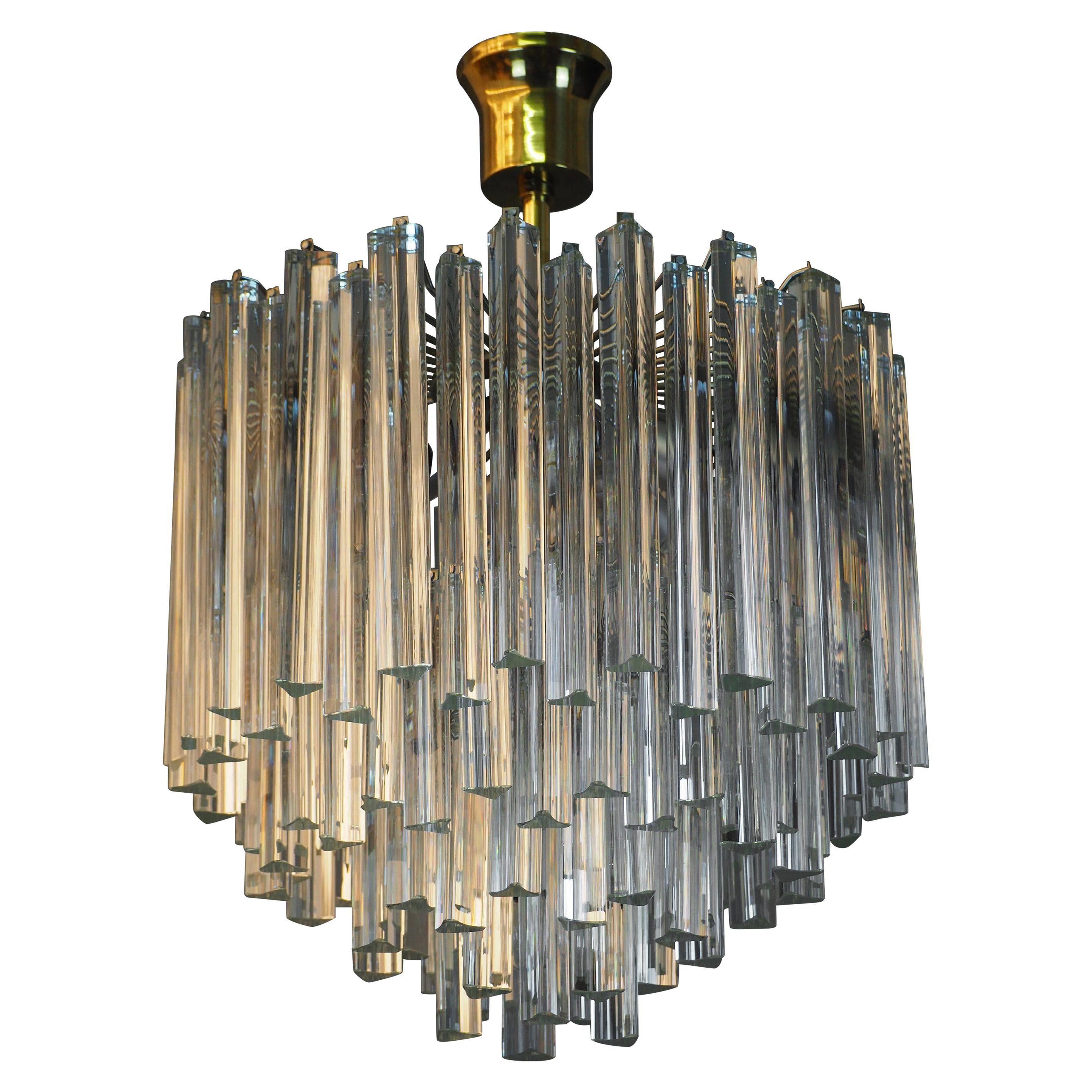Triedri Murano Glass and Brass Chandelier style of Venini, made by Carmer, 1970s