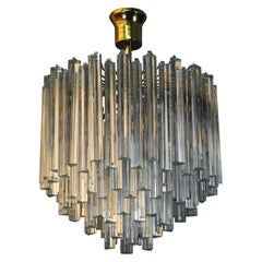 Triedri Murano Glass and Brass Chandelier style of Venini, made by Carmer, 1970s