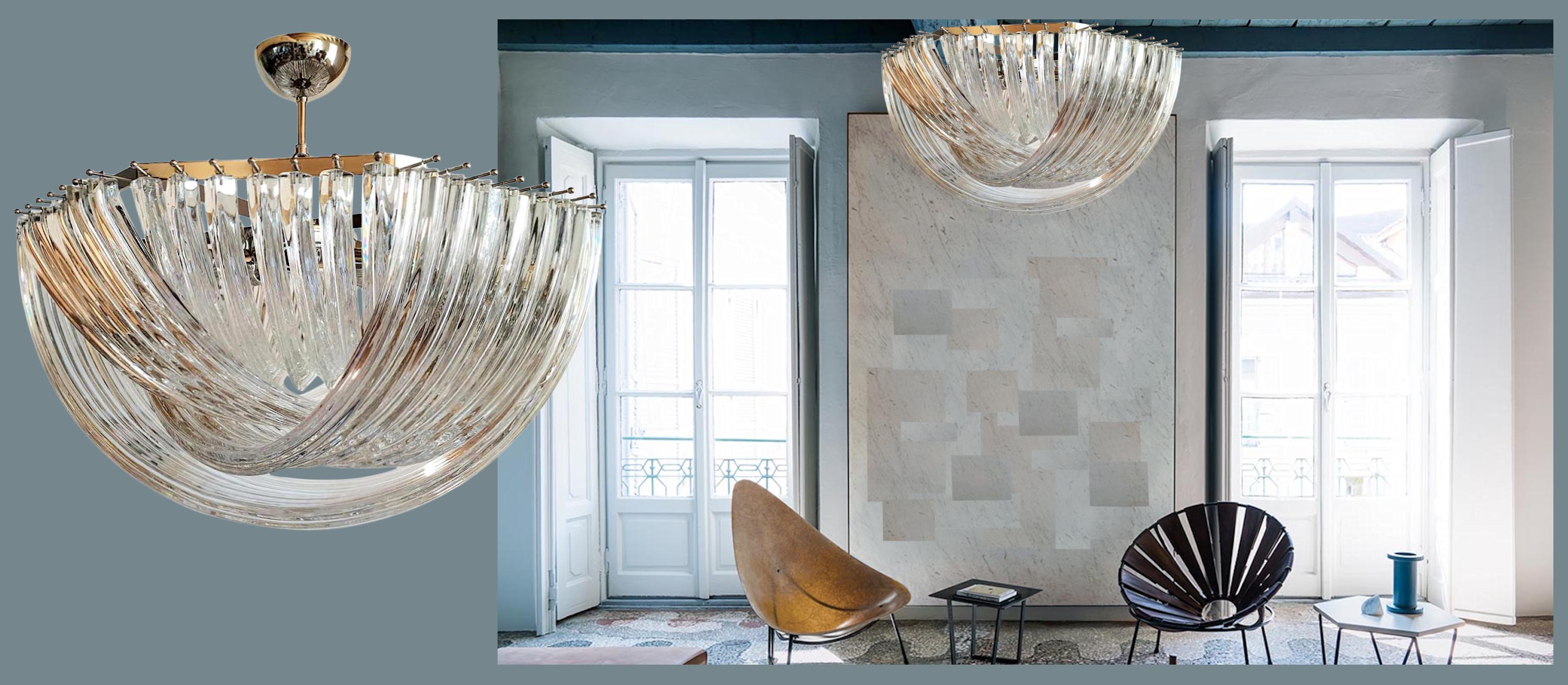 Mid-Century Modern Triedri Murano Glass Chandelier by Venini For Sale