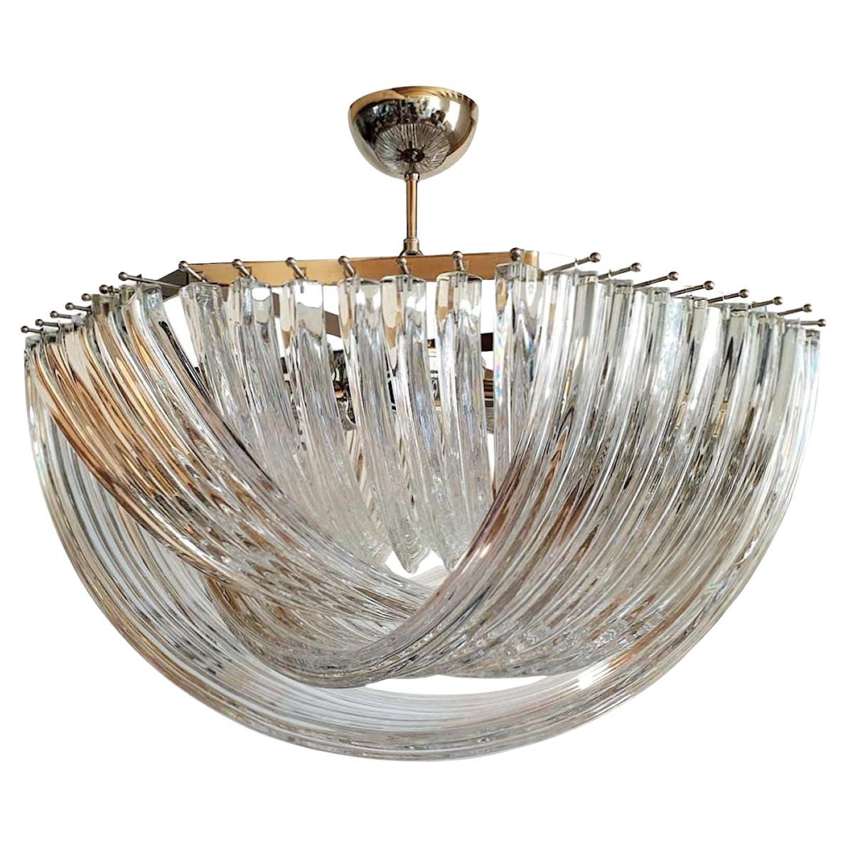 Triedri Murano Glass Chandelier by Venini For Sale