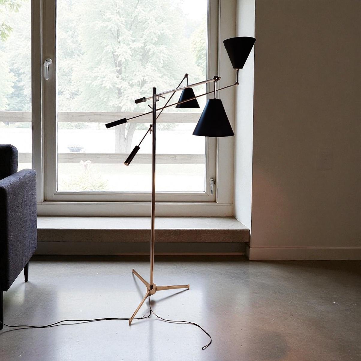 Italian Triennale Chrome Floor Lamp Mod. 12128 Angelo Lelli for Arredoluce, Italy C.1950 For Sale