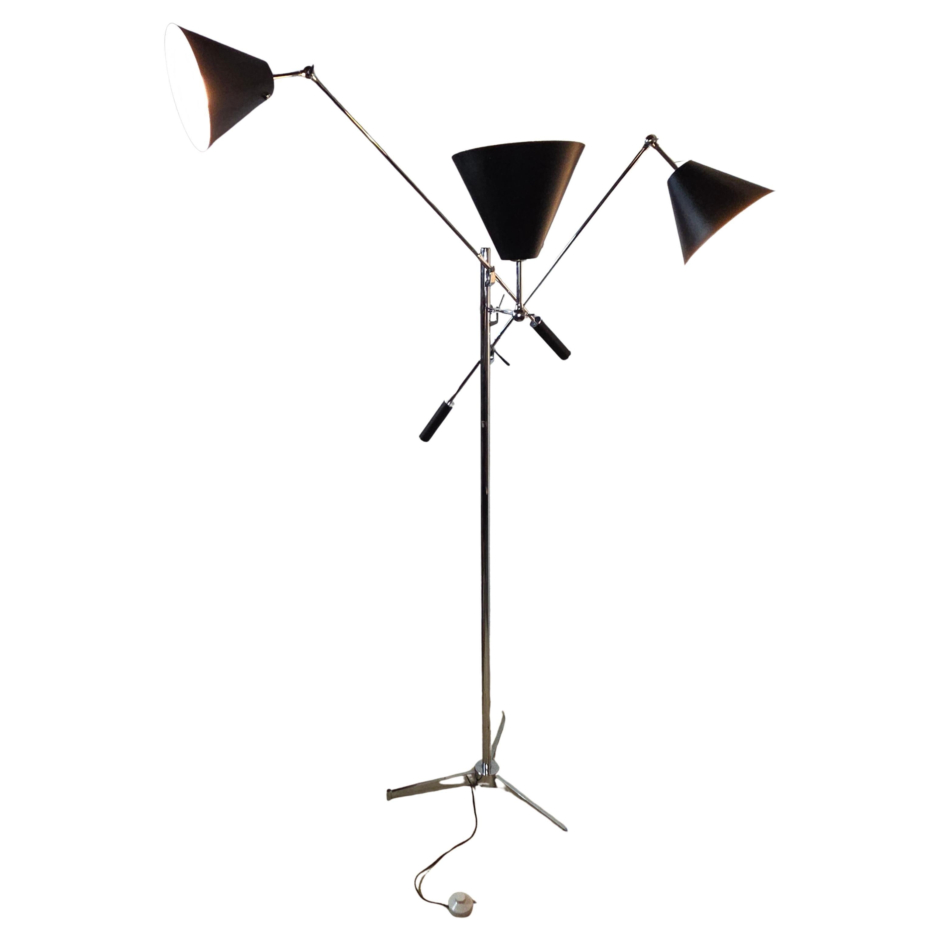Triennale Chrome Floor Lamp Mod. 12128 Angelo Lelli for Arredoluce, Italy C.1950 For Sale