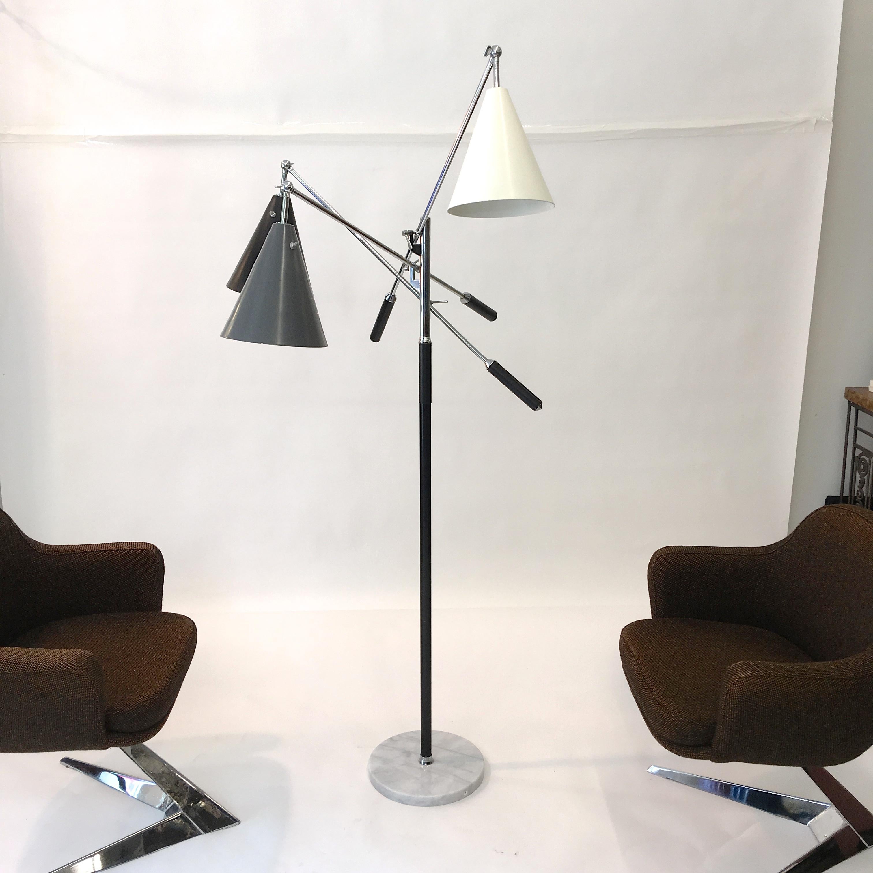 Mid-Century Modern Triennale Floor Lamp Tri-Color, Chrome and Marble by Denis Casey