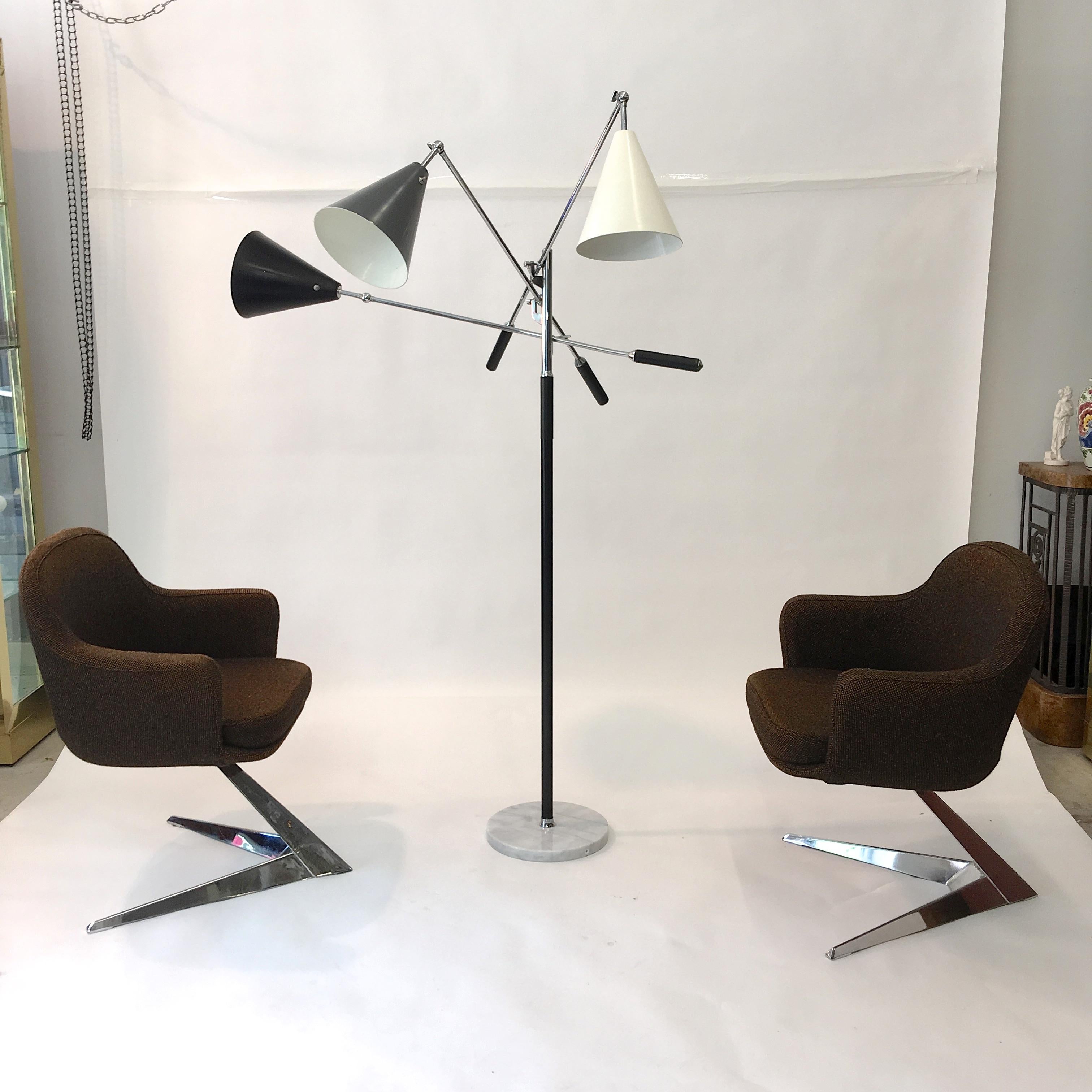 Mid-20th Century Triennale Floor Lamp Tri-Color, Chrome and Marble by Denis Casey