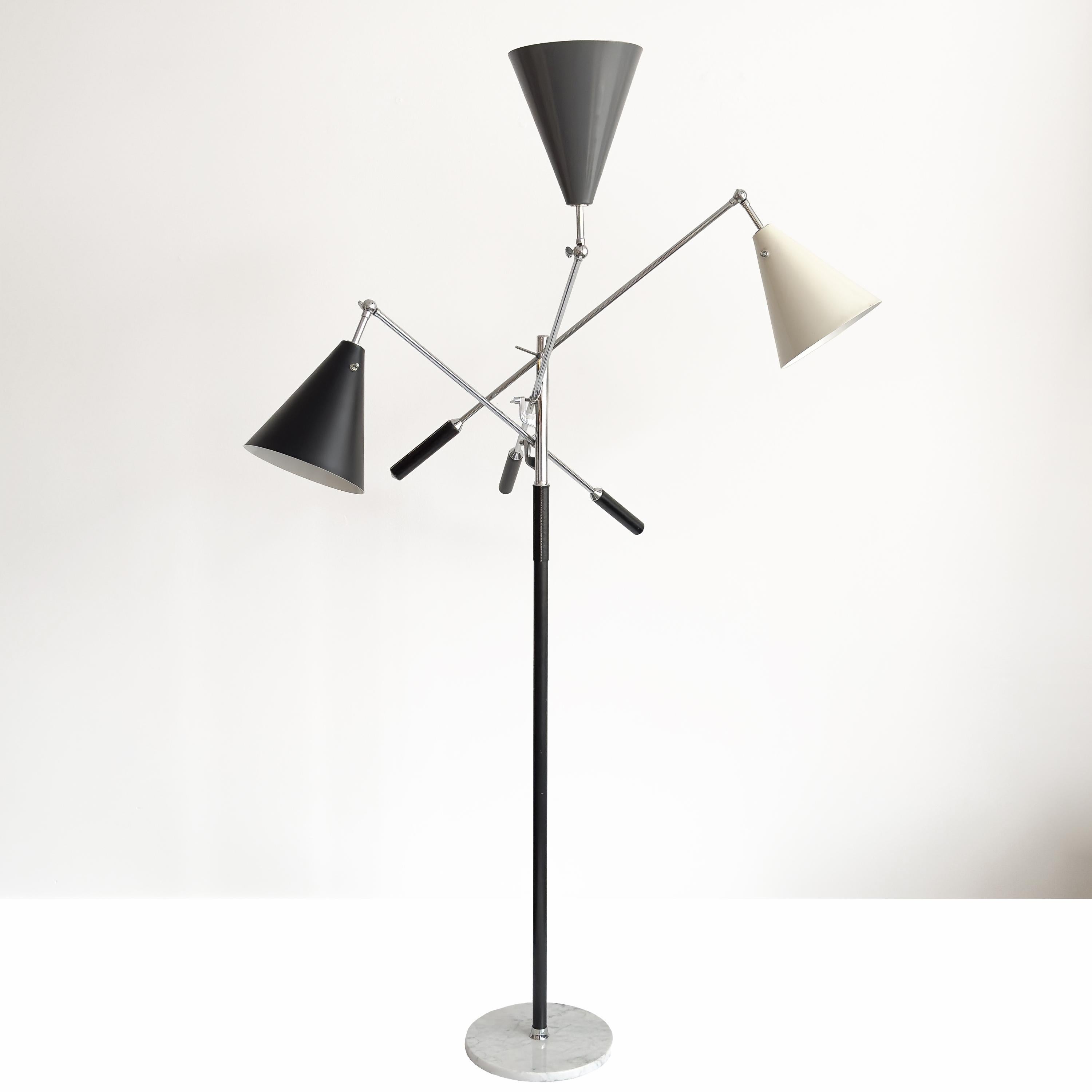 Mid-Century Modern Triennale Floor Lamp Tri-Color, Chrome and Marble 