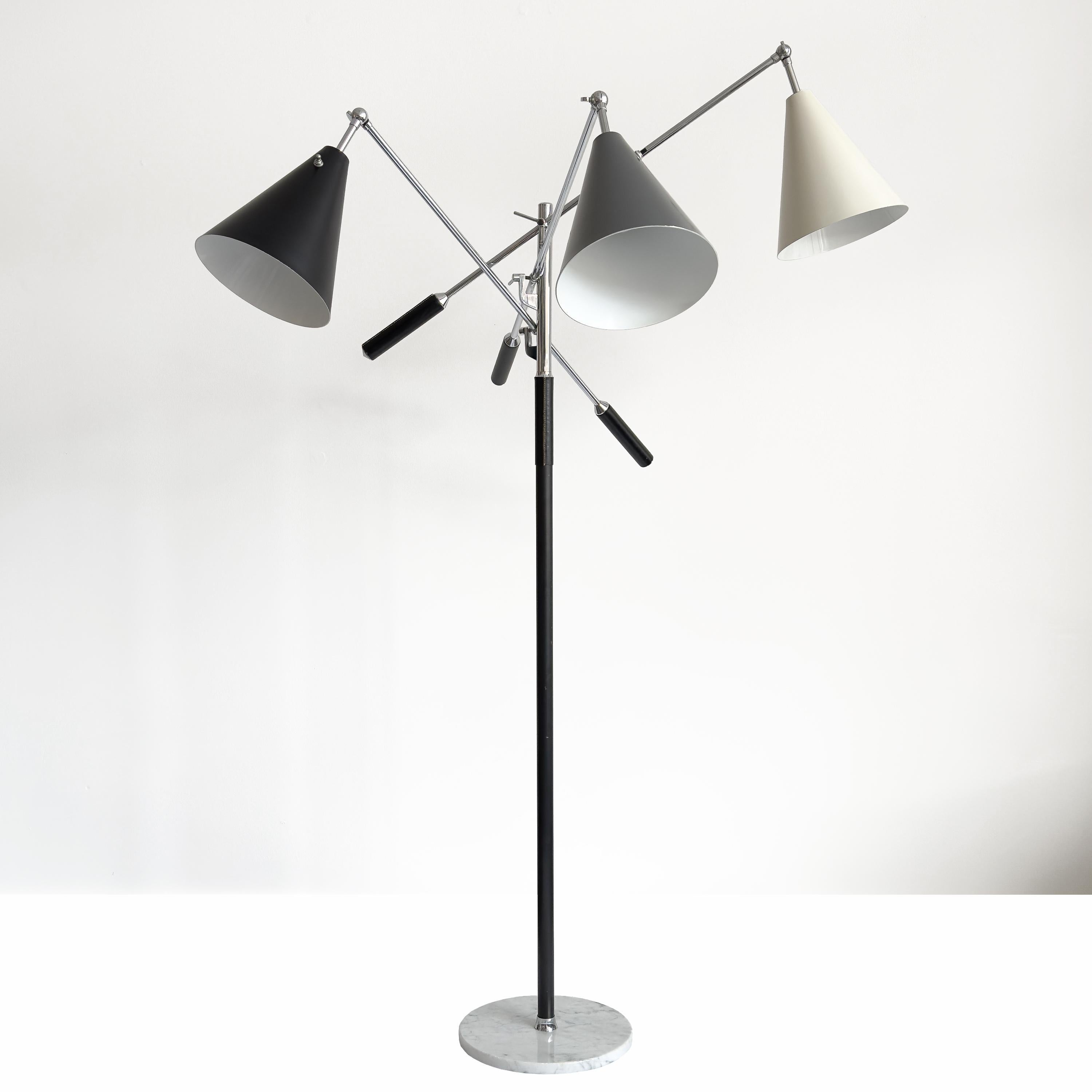 Enameled Triennale Floor Lamp Tri-Color, Chrome and Marble 