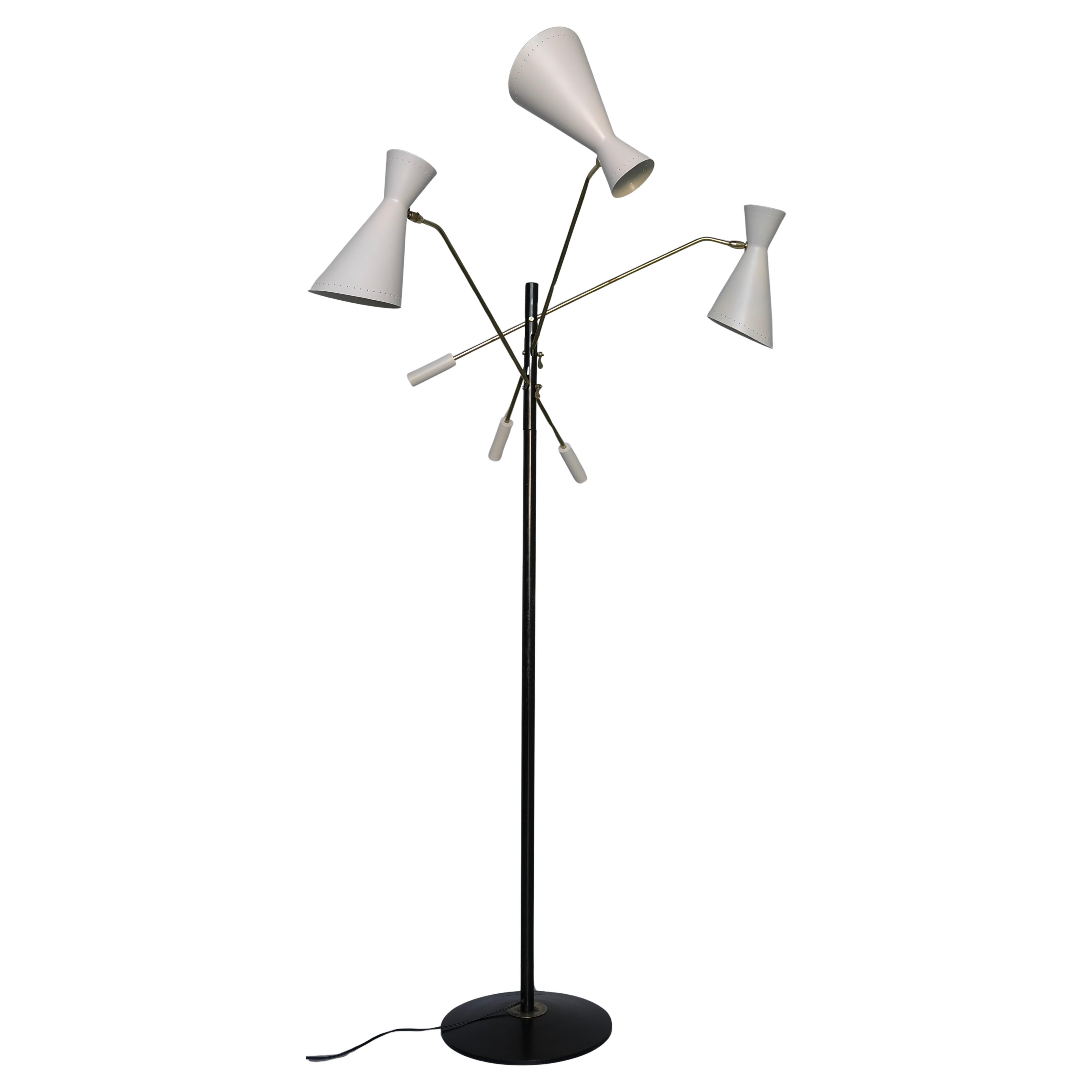 Lampadaire Triennale avec trois abat-jours orientables blanc cassé, Italie, années 1950 en vente