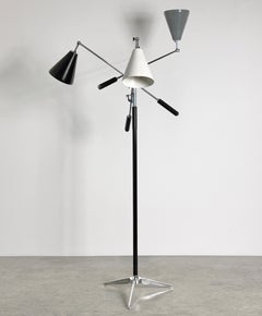 Italian Triennale Chrome Three Arm Floor Lamp Angelo Lelii Arredoluce Attributed