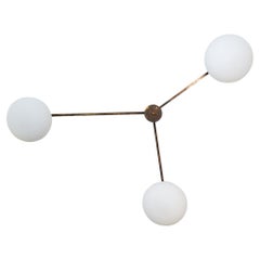 Triennale Wall or Ceiling Lamp in Bronze Brass and White frosted Murano glass
