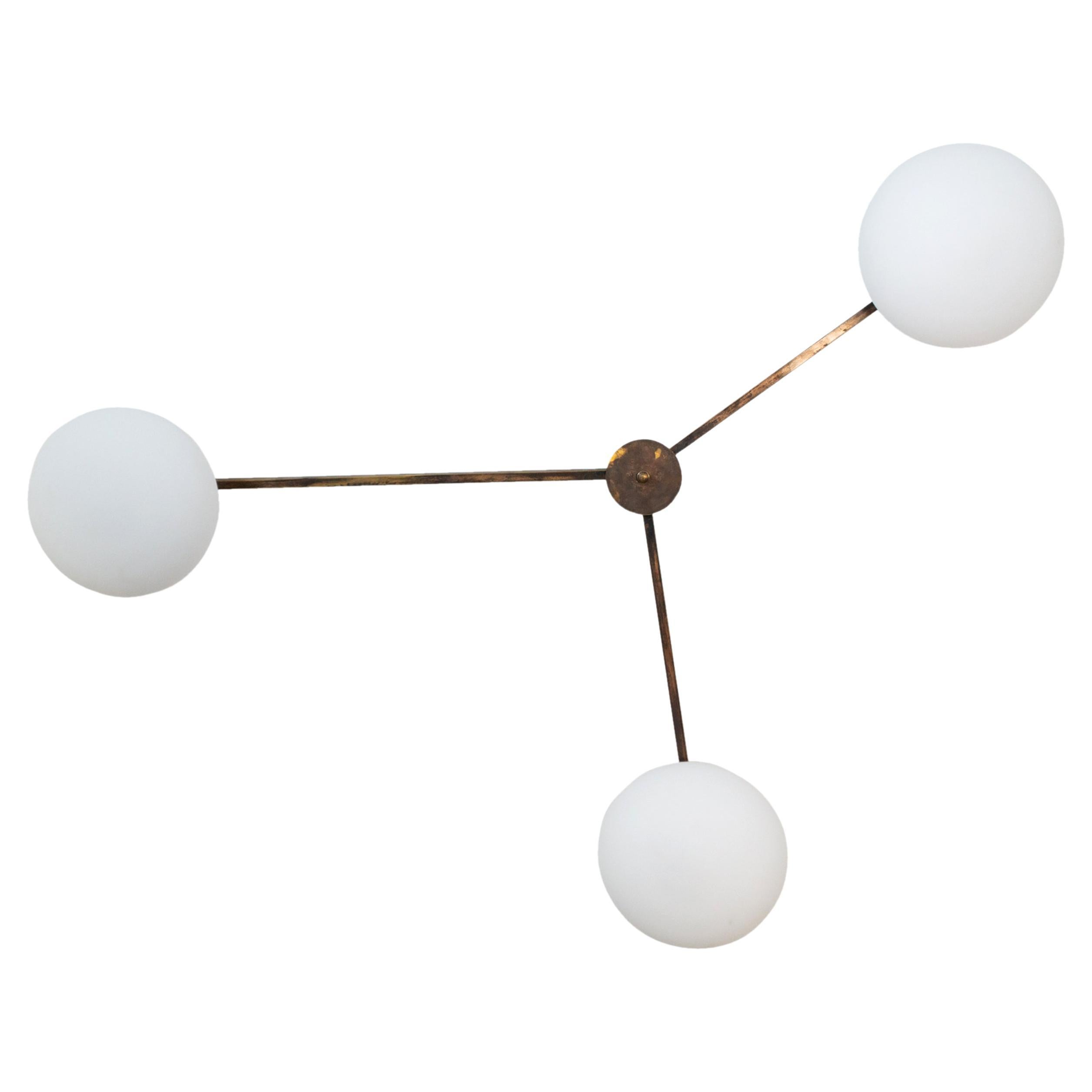 Triennale Wall or Ceiling Lamp in Bronze Brass and White frosted Murano glass For Sale