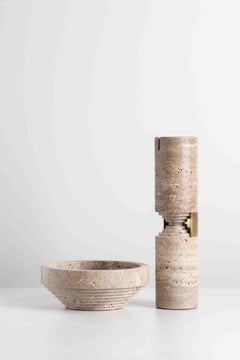 Sculptural marble with brass detail vase handmade in italy by Andrea Bonini