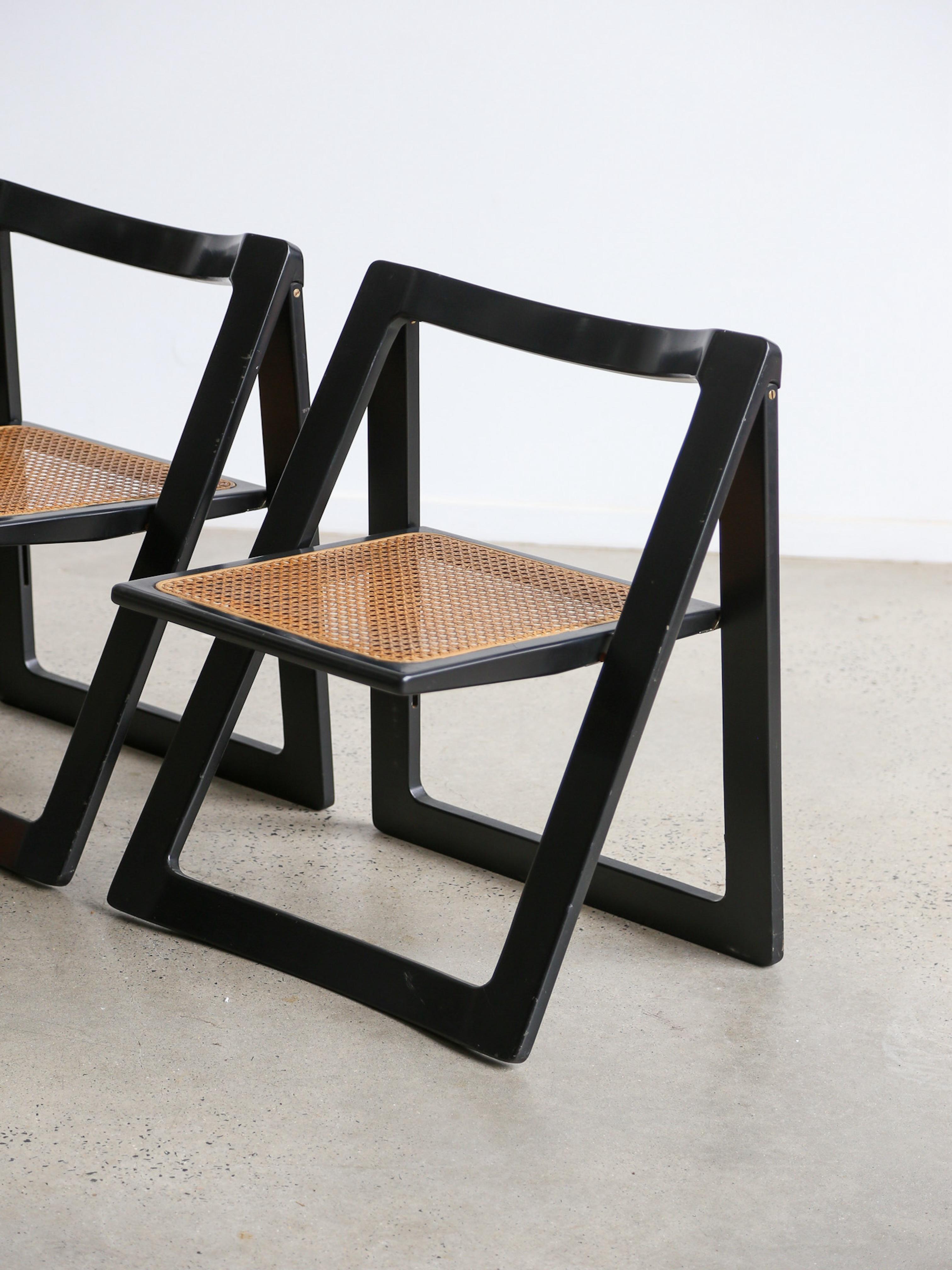 Mid-Century Modern Trieste Set of Four Black Lacquered Folding Chairs by Jacob & D'aniello for Bazz For Sale