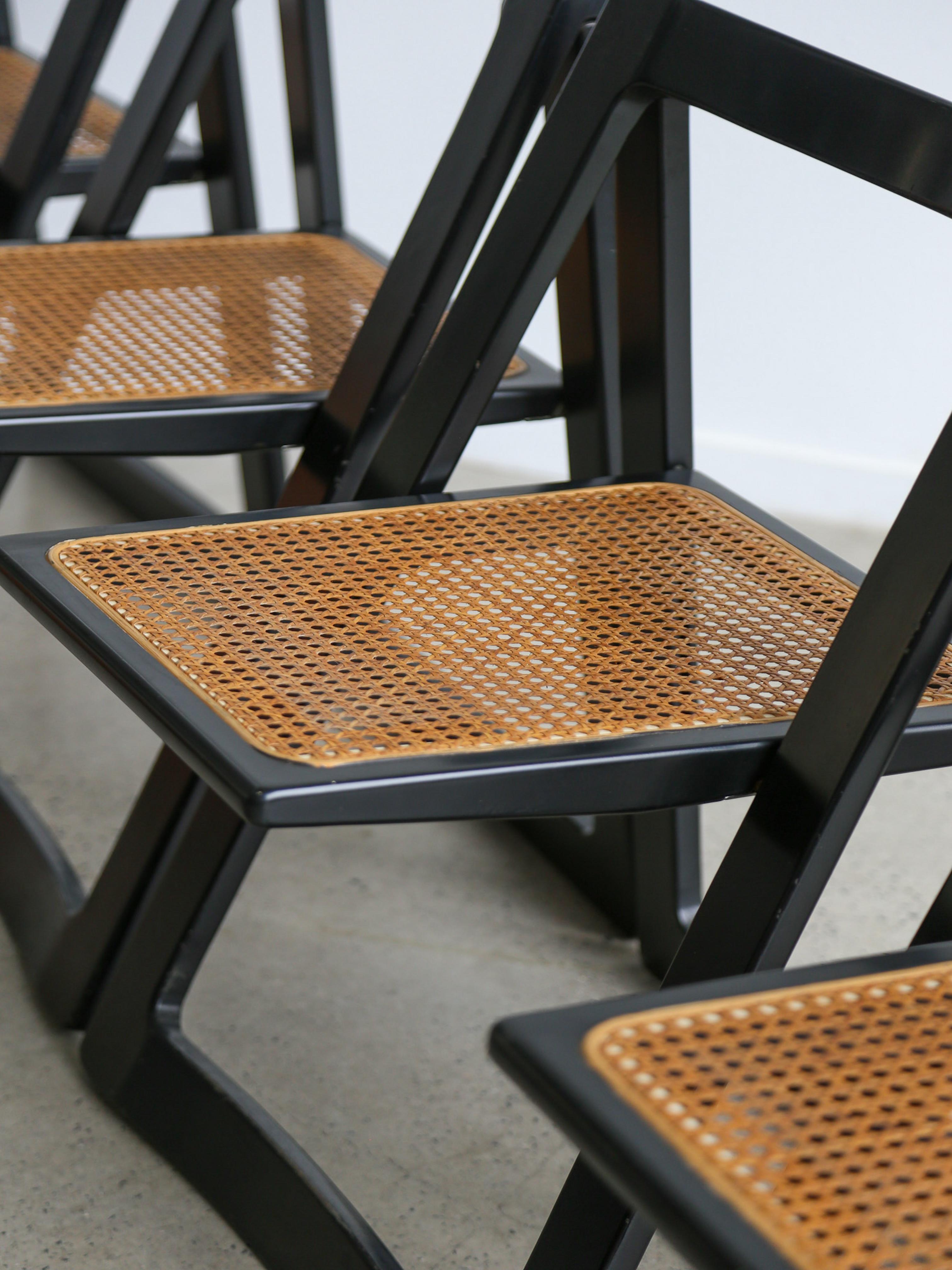Italian Trieste Set of Four Black Lacquered Folding Chairs by Jacob & D'aniello for Bazz For Sale