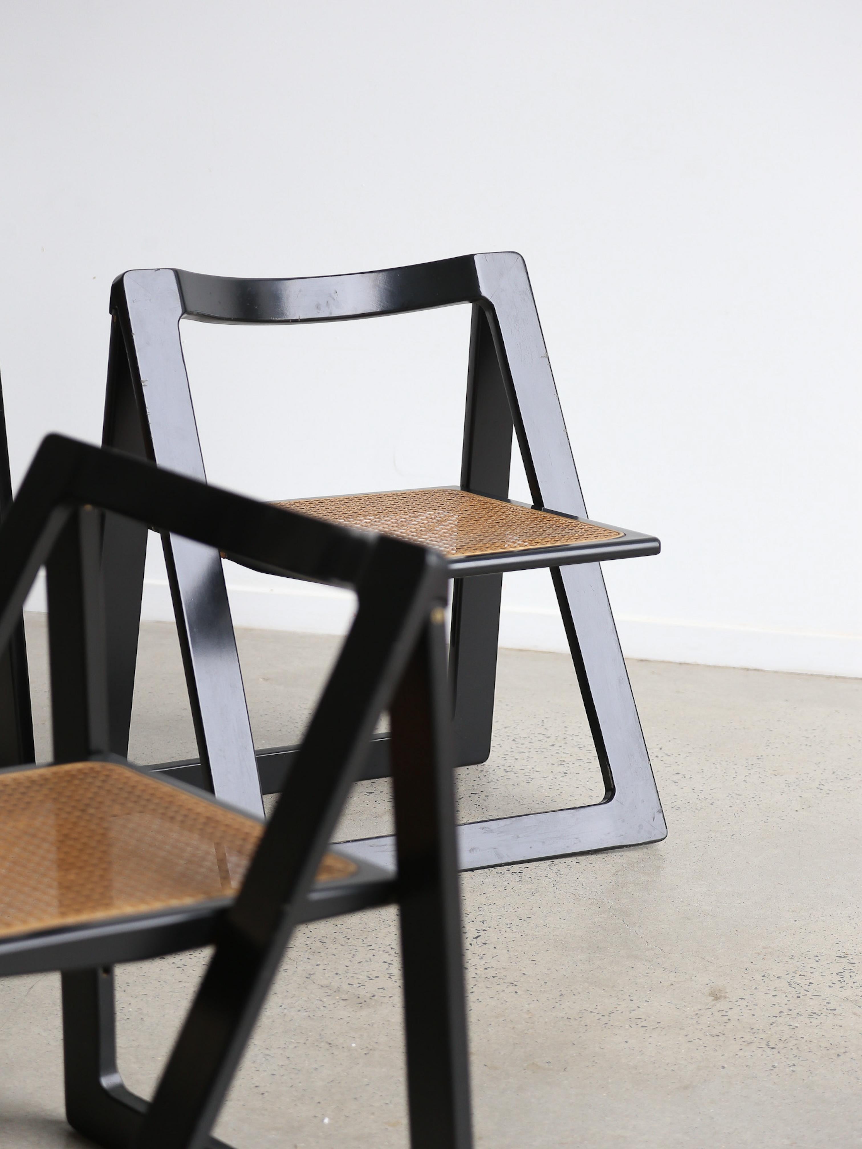 Mid-20th Century Trieste Set of Four Black Lacquered Folding Chairs by Jacob & D'aniello for Bazz For Sale