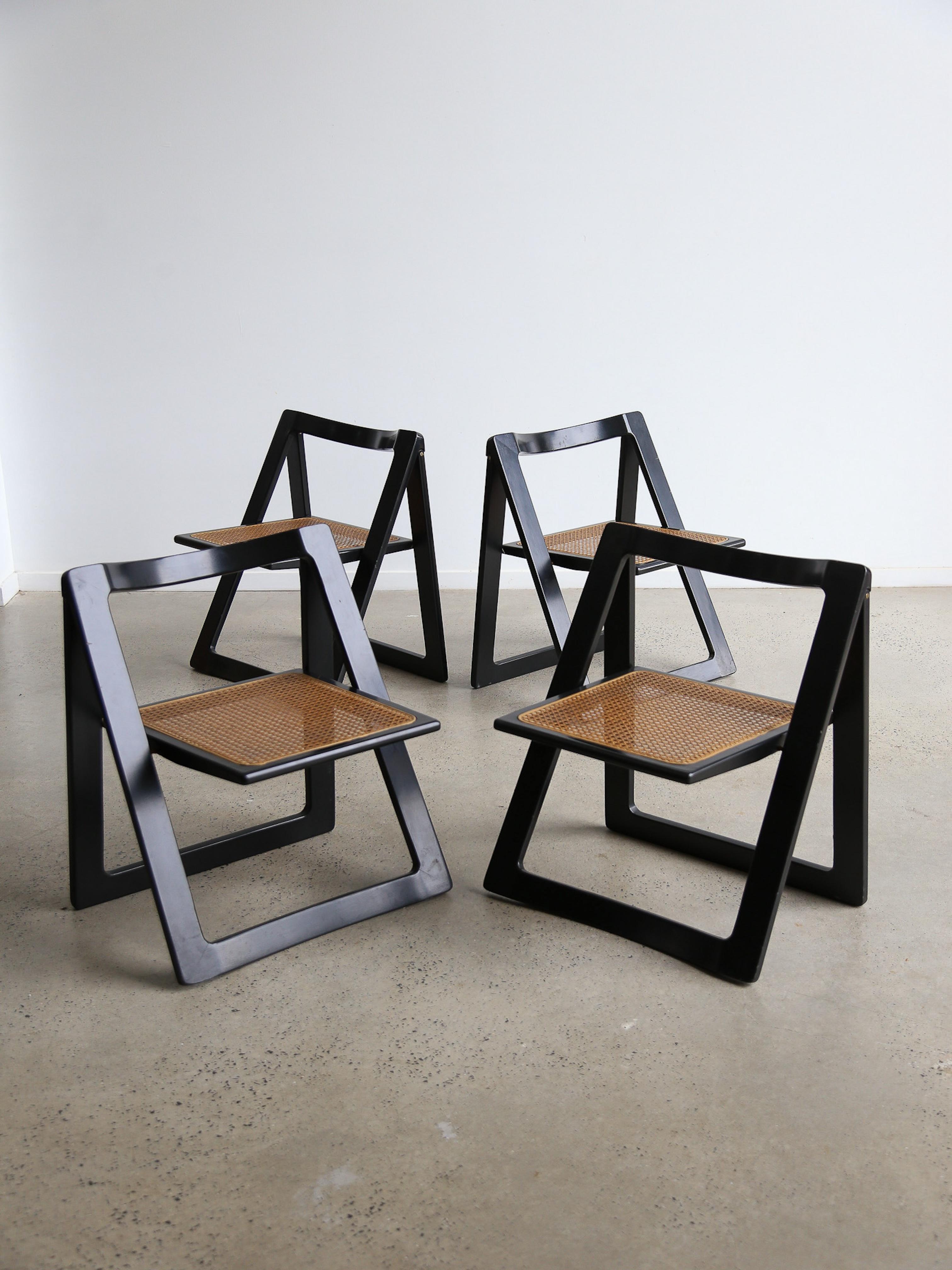Beech Trieste Set of Four Black Lacquered Folding Chairs by Jacob & D'aniello for Bazz For Sale
