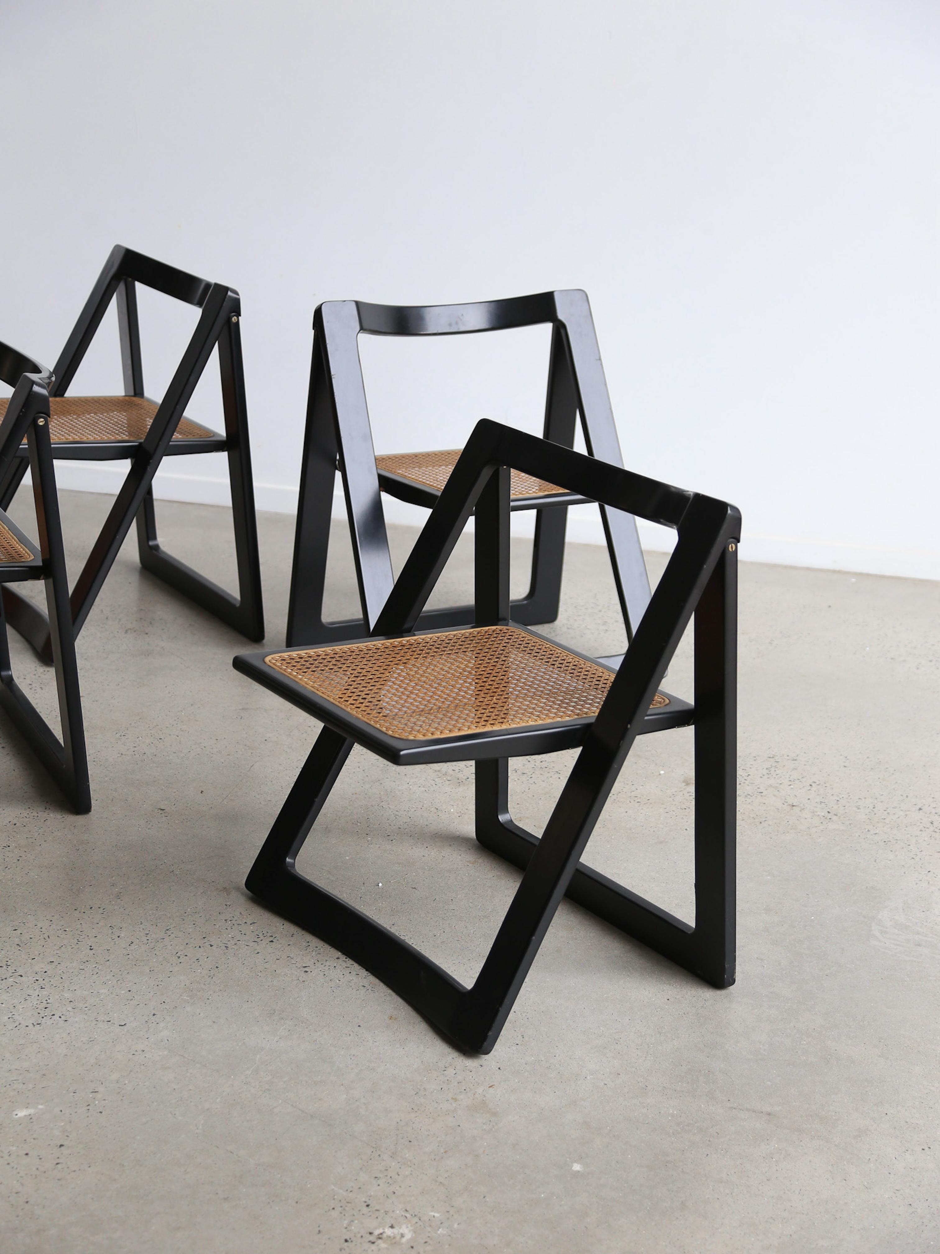 Trieste Set of Four Black Lacquered Folding Chairs by Jacob & D'aniello for Bazz For Sale 1