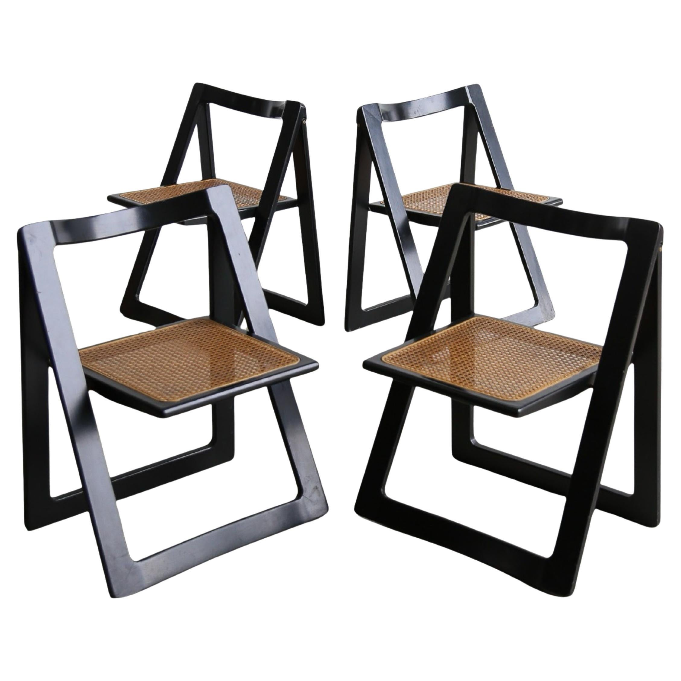 Trieste Set of Four Black Lacquered Folding Chairs by Jacob & D'aniello for Bazz