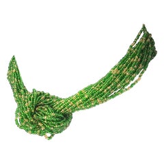 Trifari 1930 Alfred Philippe ArtDeco Collar de 20 vueltas de microesferas de jade y oro
