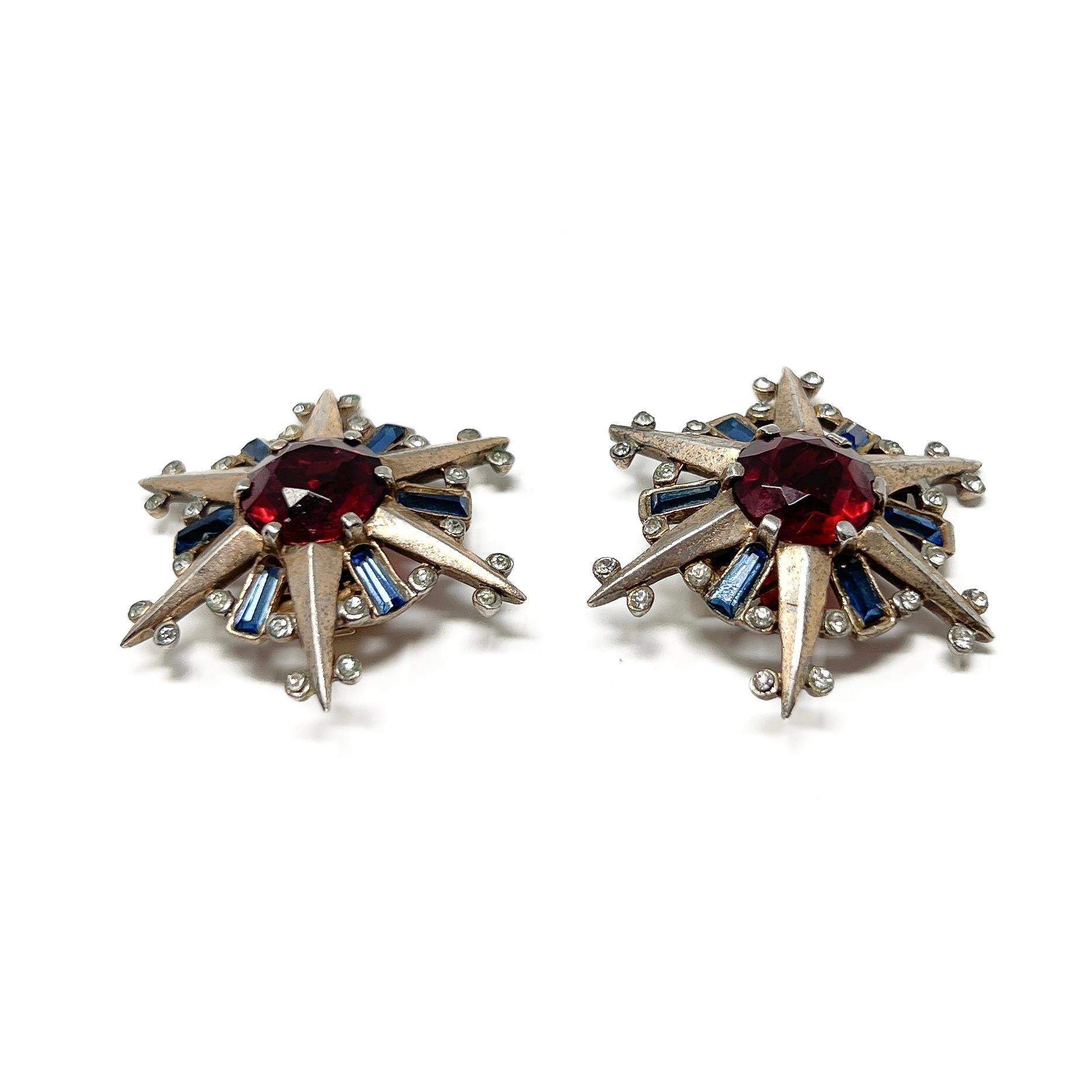Trifari 1944 Conjunto de Broche y Pendientes Estrella Vintage de Plata de Ley Chapada en Oro en venta 8