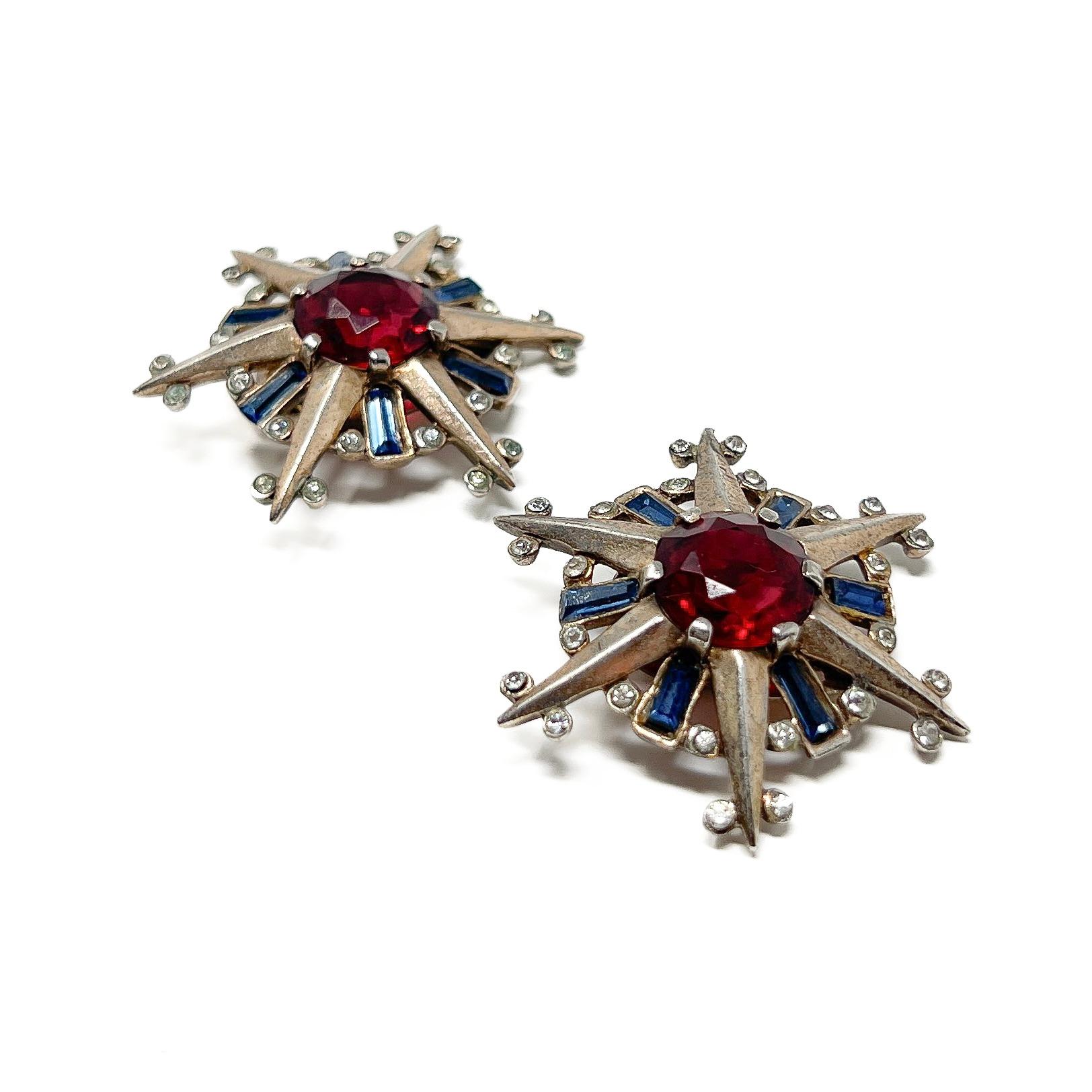 Trifari 1944 Conjunto de Broche y Pendientes Estrella Vintage de Plata de Ley Chapada en Oro en venta 9