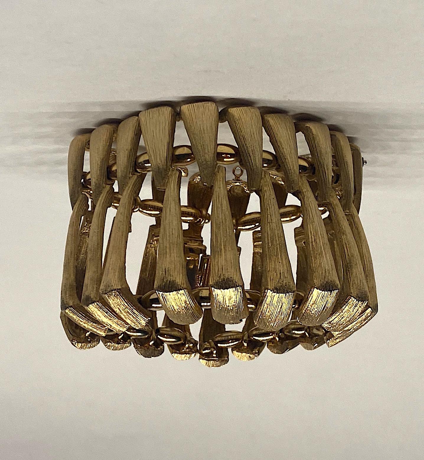 Trifari 1950s Satin Gold Wide Abstract Link Bracelet 6