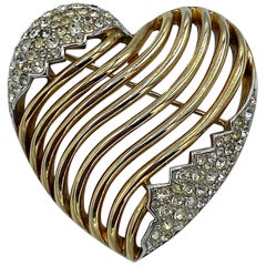 Retro Trifari 1953 Gold Heart Brooch & Pendant