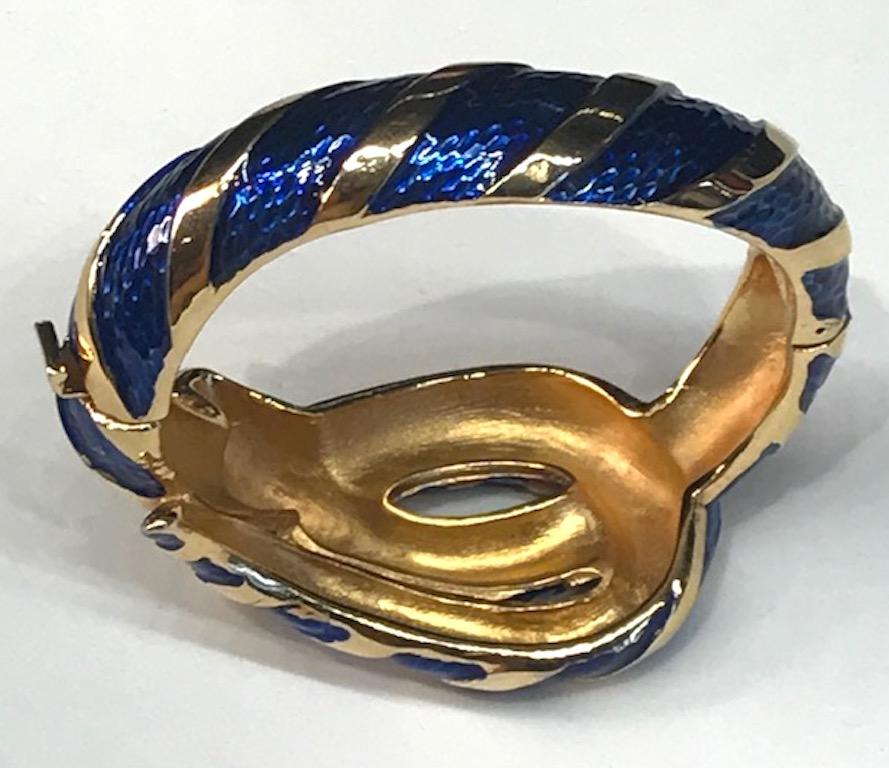 Women's Trifari 1960s Blue Enamel Snake Bangle Bracelet