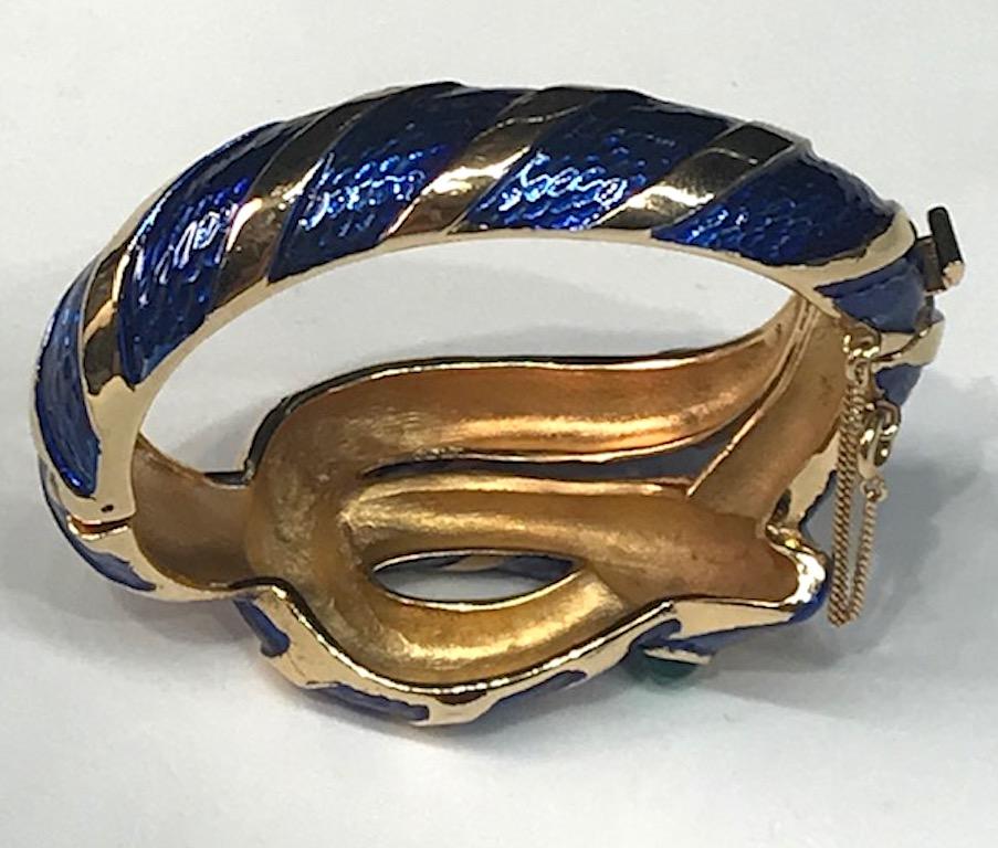 Trifari 1960s Blue Enamel Snake Bangle Bracelet 1
