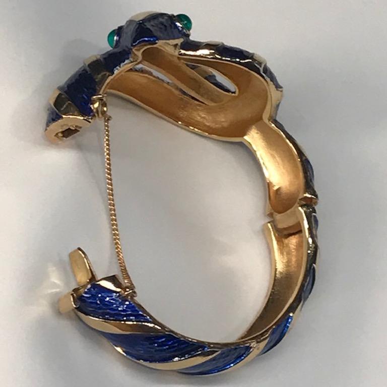 Trifari 1960s Blue Enamel Snake Bangle Bracelet 3