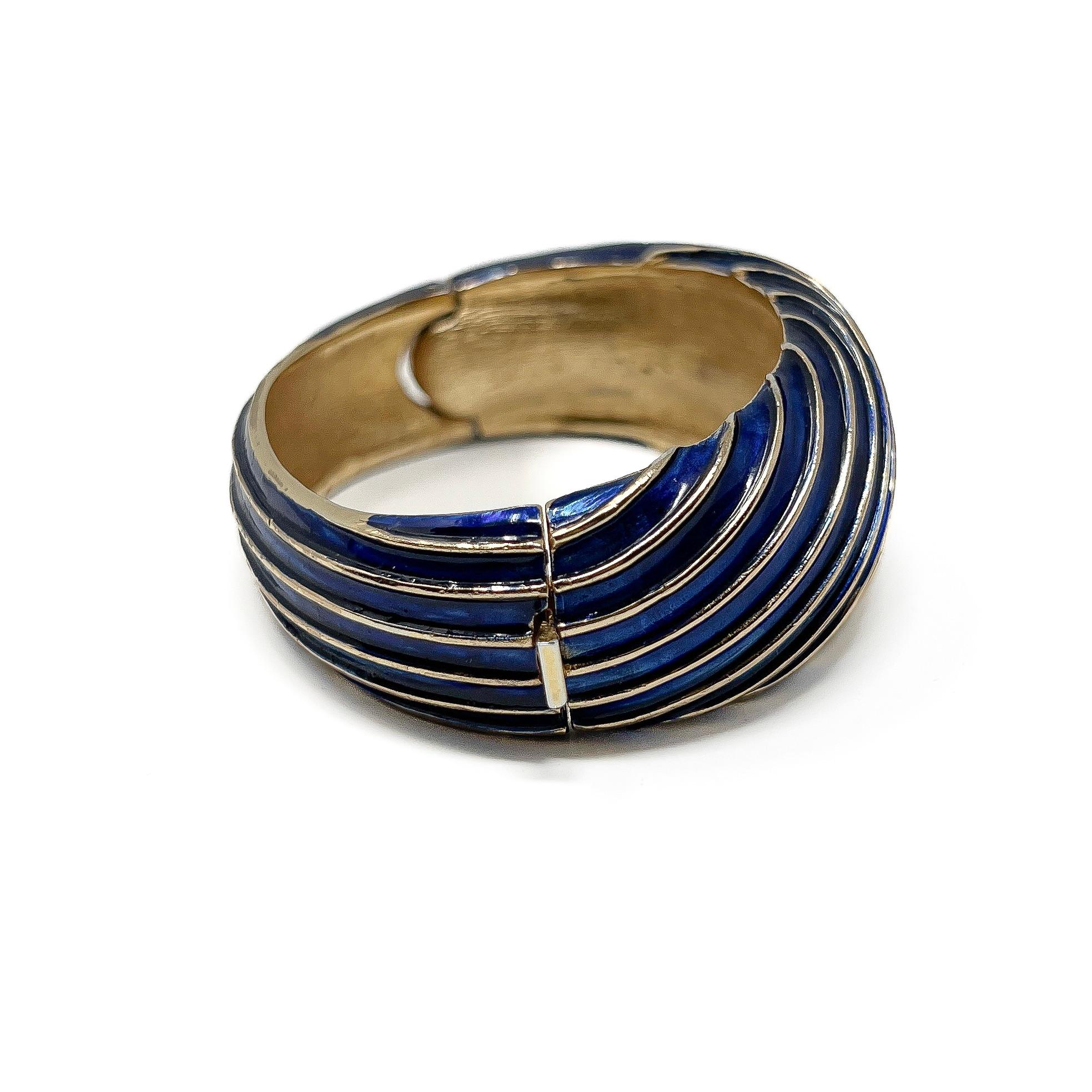 Trifari 1960s Gold Plate, Enamel and Rhinestone Vintage Cuff and Earrings Set For Sale 5