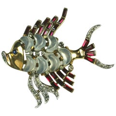 Trifari Alfred Philippe Demi Lune Moonstone Fish Brooch