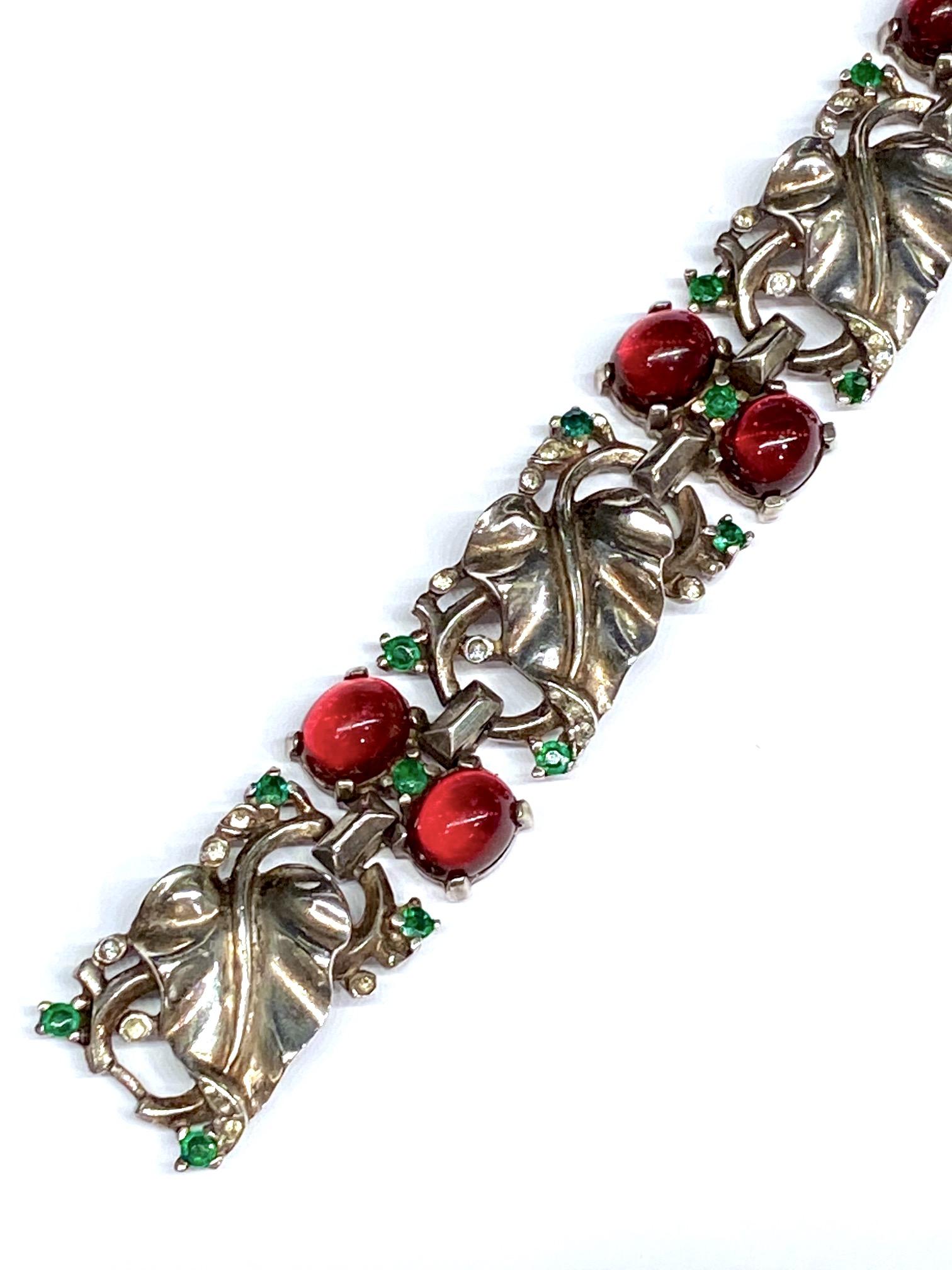 Trifari, Alfred Philippe Des. Sterling Silver & Cabochon Bracelet, Vogue 1945 In Good Condition In New York, NY