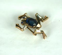 Trifari Alfred Philippe Gold and Sapphire Miniature Frog Pin