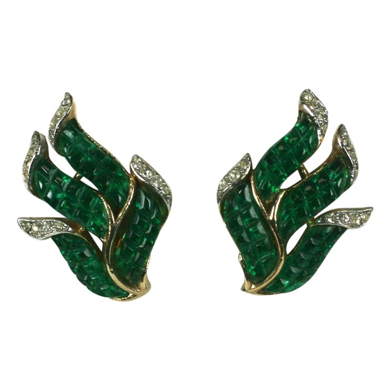  Trifari Alfred Philippe Invisibly Set Earrings For Sale