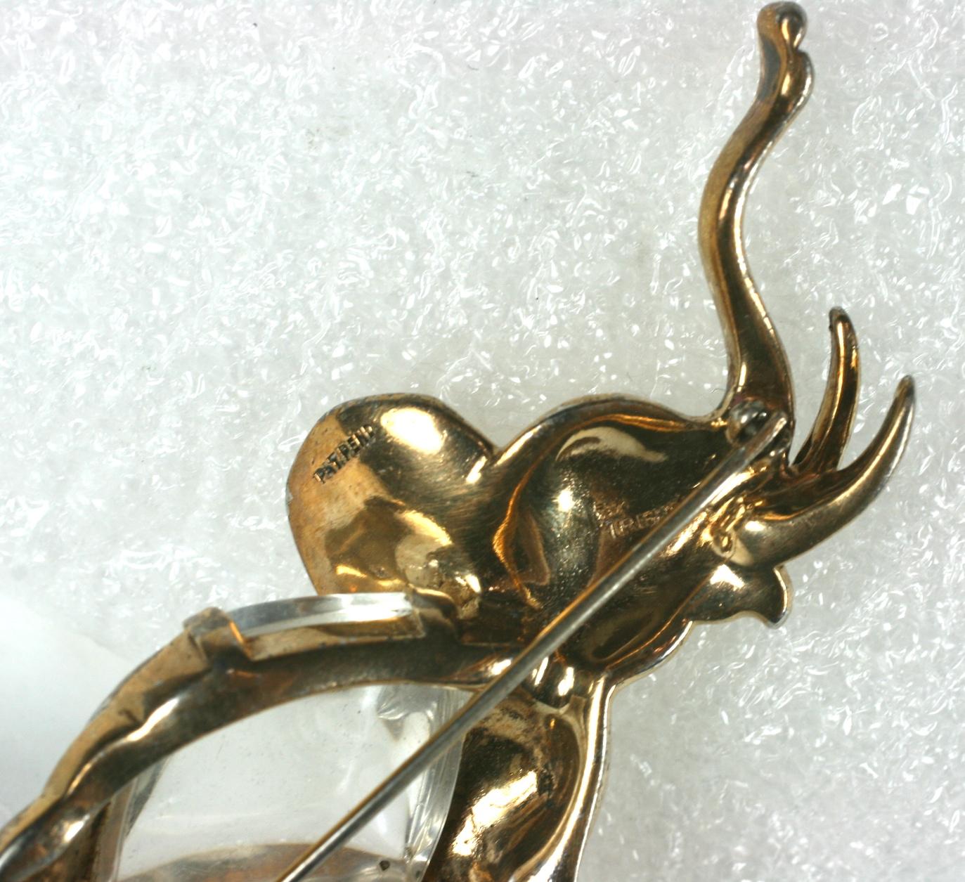 Retro Trifari Alfred Philippe Jelly Belly Trumpeting Elephant Brooch For Sale