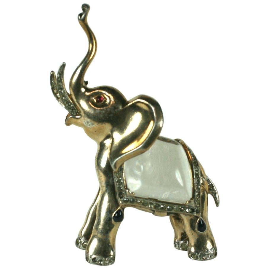 Trifari Alfred Philippe Jelly Belly Trumpeting Elephant Brooch For Sale