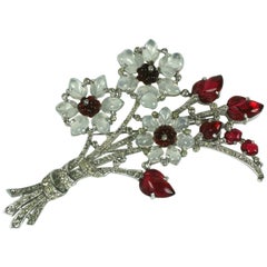 Vintage Trifari Alfred Philippe Moonstone and Ruby Fruit Salad Giant Bouquet Brooch