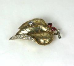 Trifari Alfred Philippe Retro Dewdrops Leaf Brooch