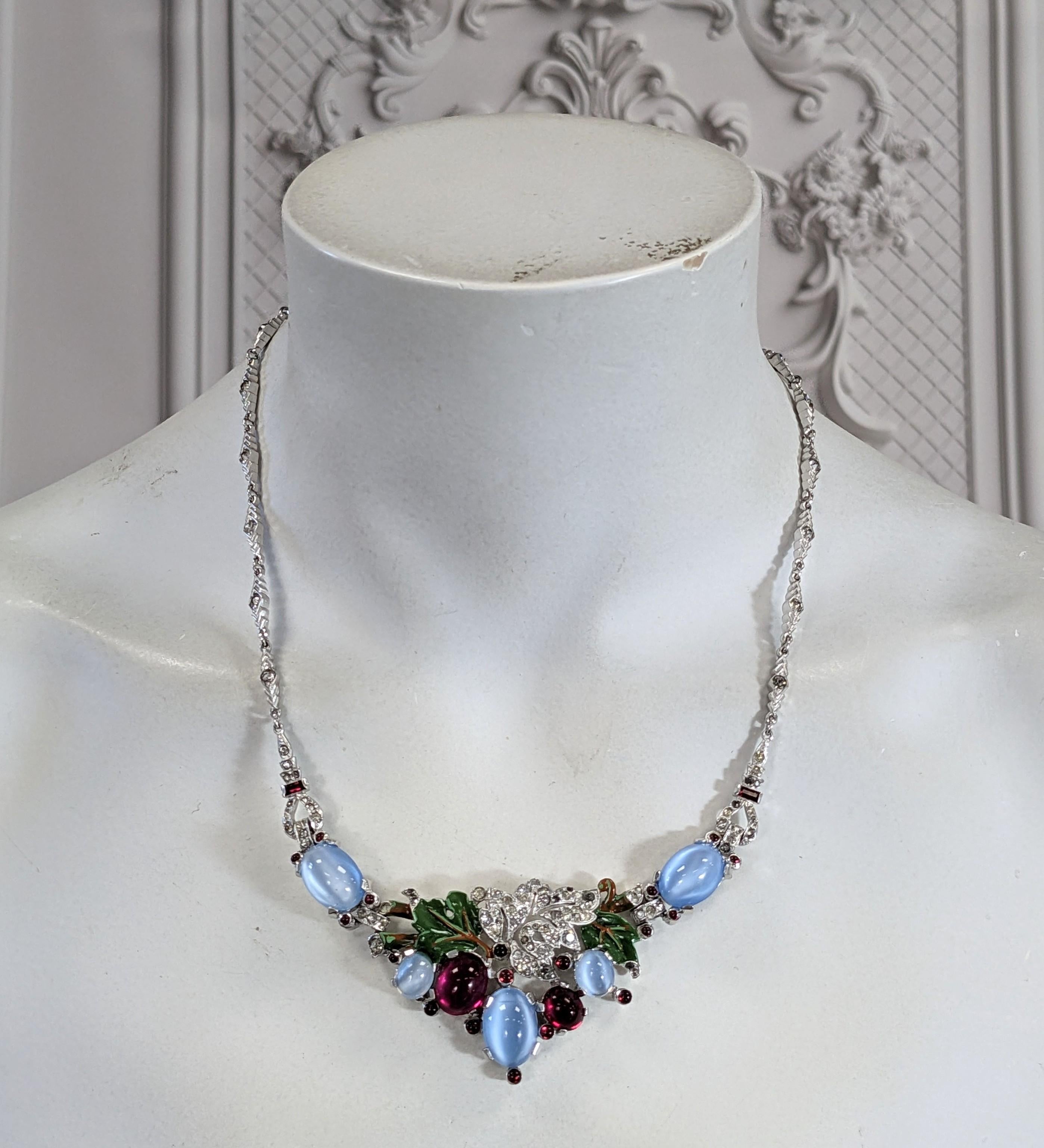 Trifari Alfred Phillipe Art Deco Faux Moonstone, Ruby and Enamel Necklace For Sale 3