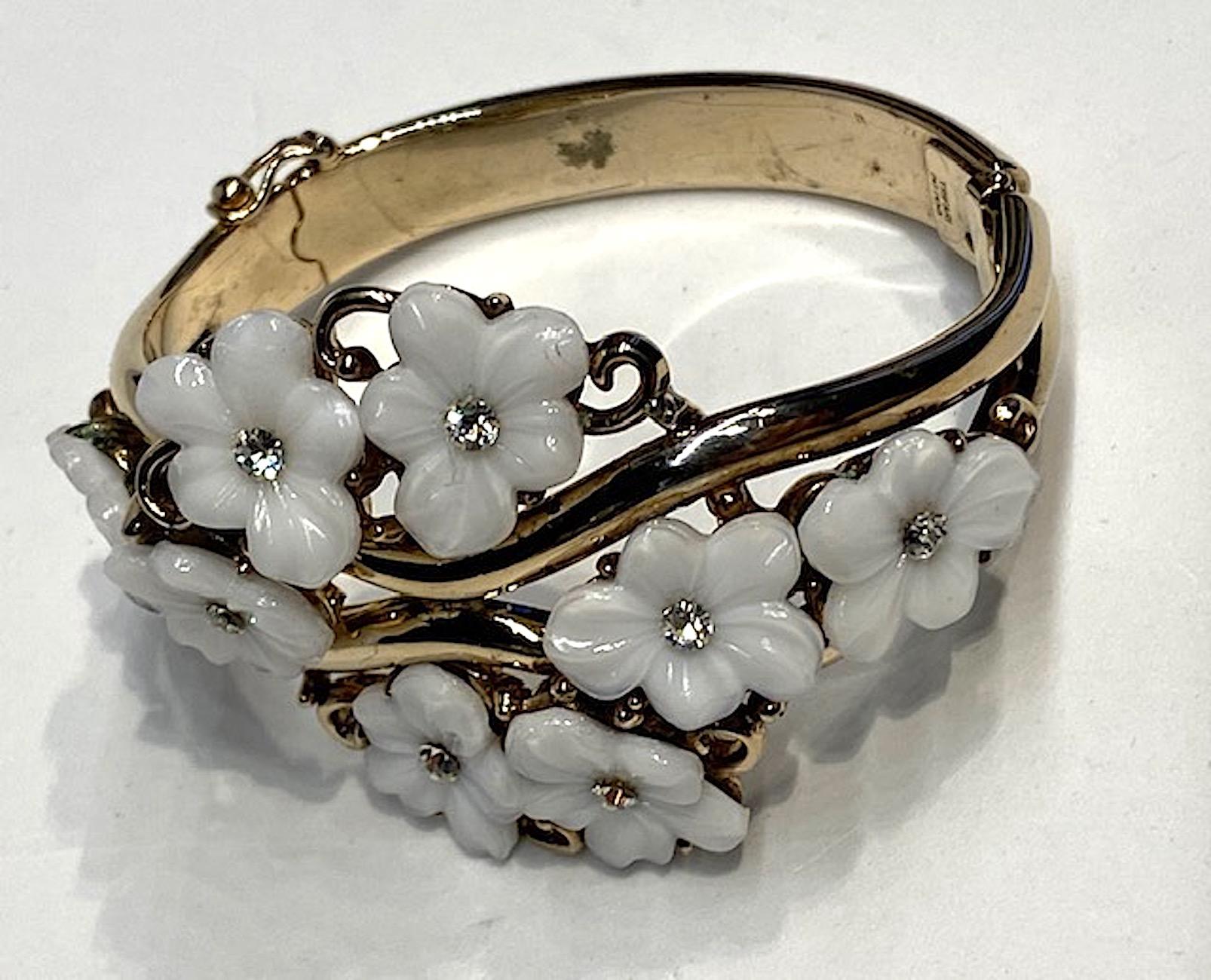 Women's Trifari Alfred Philppe 1951 Glass Flower Bangle Bracelet